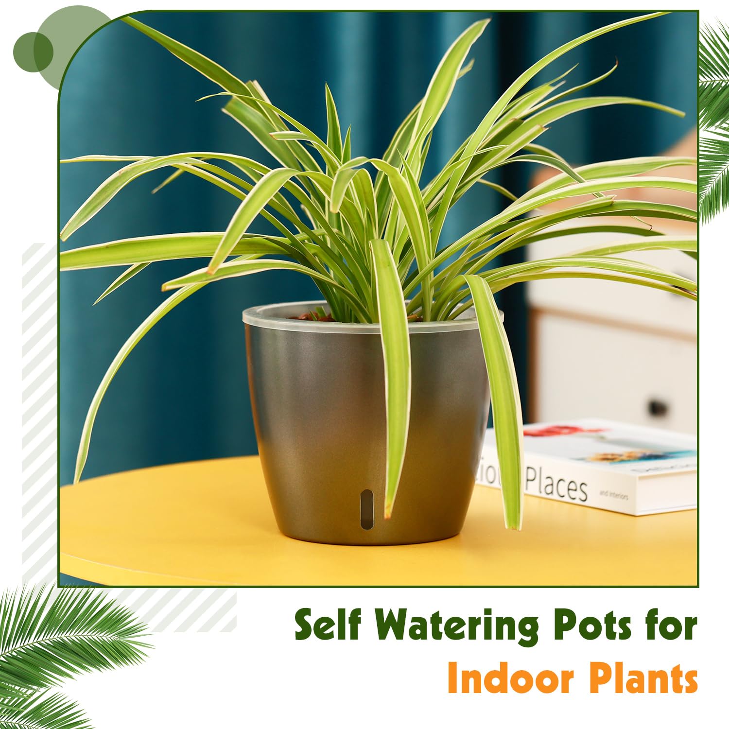 Self-Watering Pots for Indoor Plants, 16-Pack Self Watering Planter with Drainage Holes, Small African Violet Pots with Water Indicator, 10-Pack 5''/6-Pack 6.7'' Orchid Pot, Black