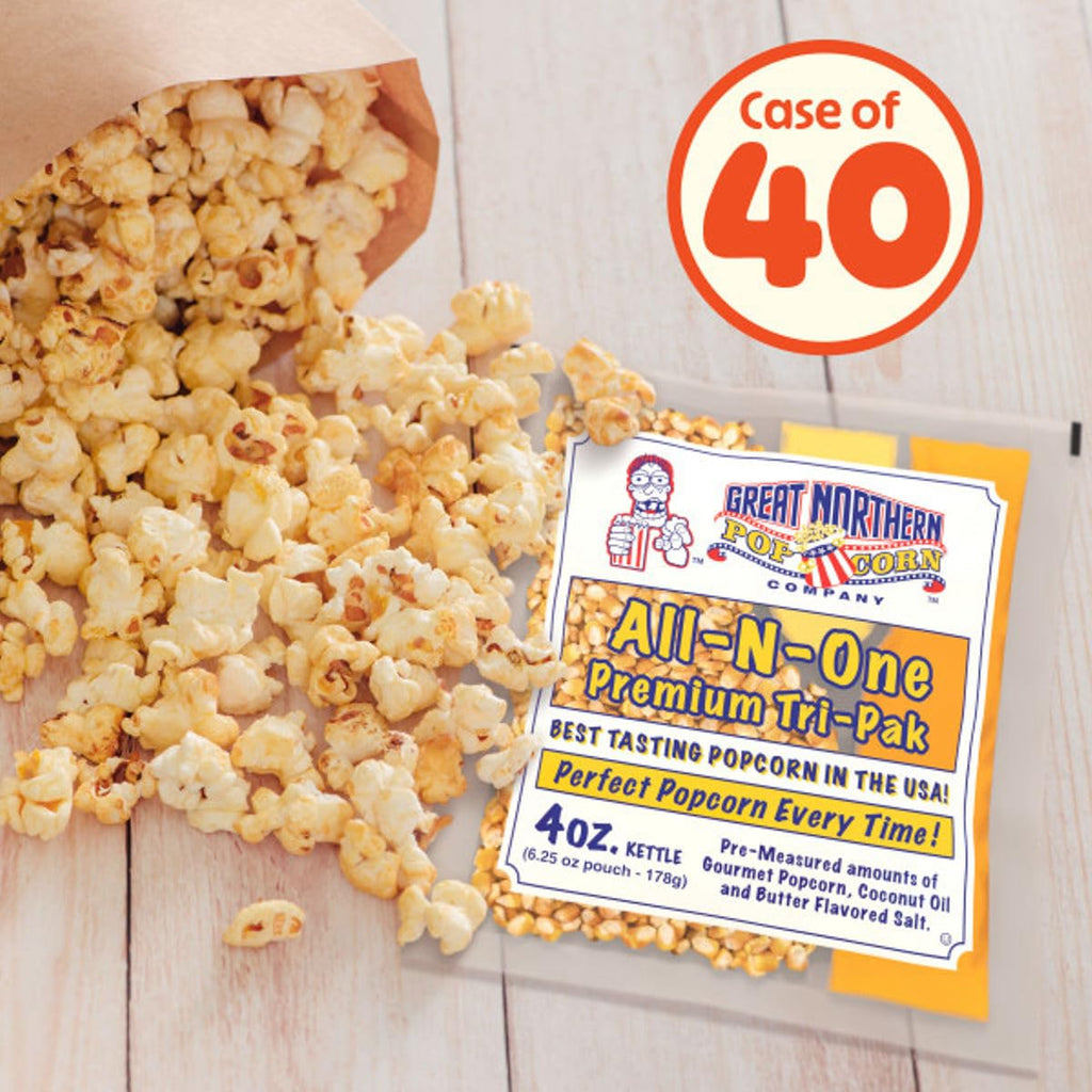 2.5oz Popcorn Packs - Pre-Measured, Movie Theater Style, All-in-One Kernel, Salt, Oil Packets for Popcorn Machines by Great Northern Popcorn (40 Case)