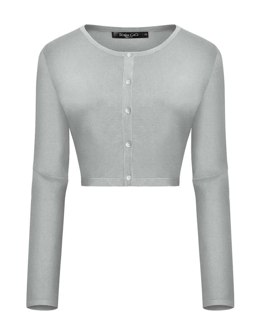Urban CoCo Women's Long Sleeve Button Up Cropped Cardigan Sweaters for Women Crew Neck Short Bolero Shrug for Dresses