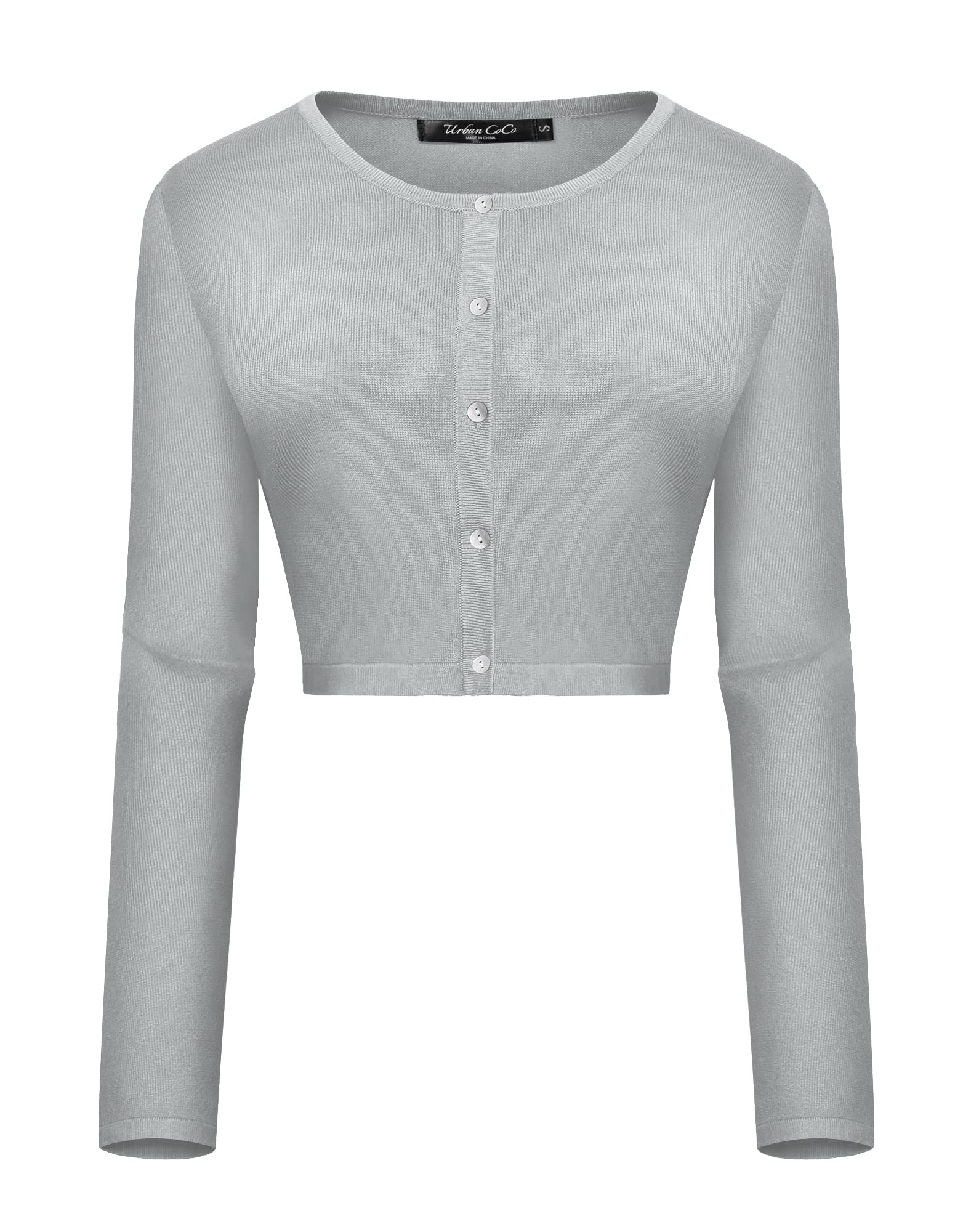 Urban CoCo Women's Long Sleeve Button Up Cropped Cardigan Sweaters for Women Crew Neck Short Bolero Shrug for Dresses