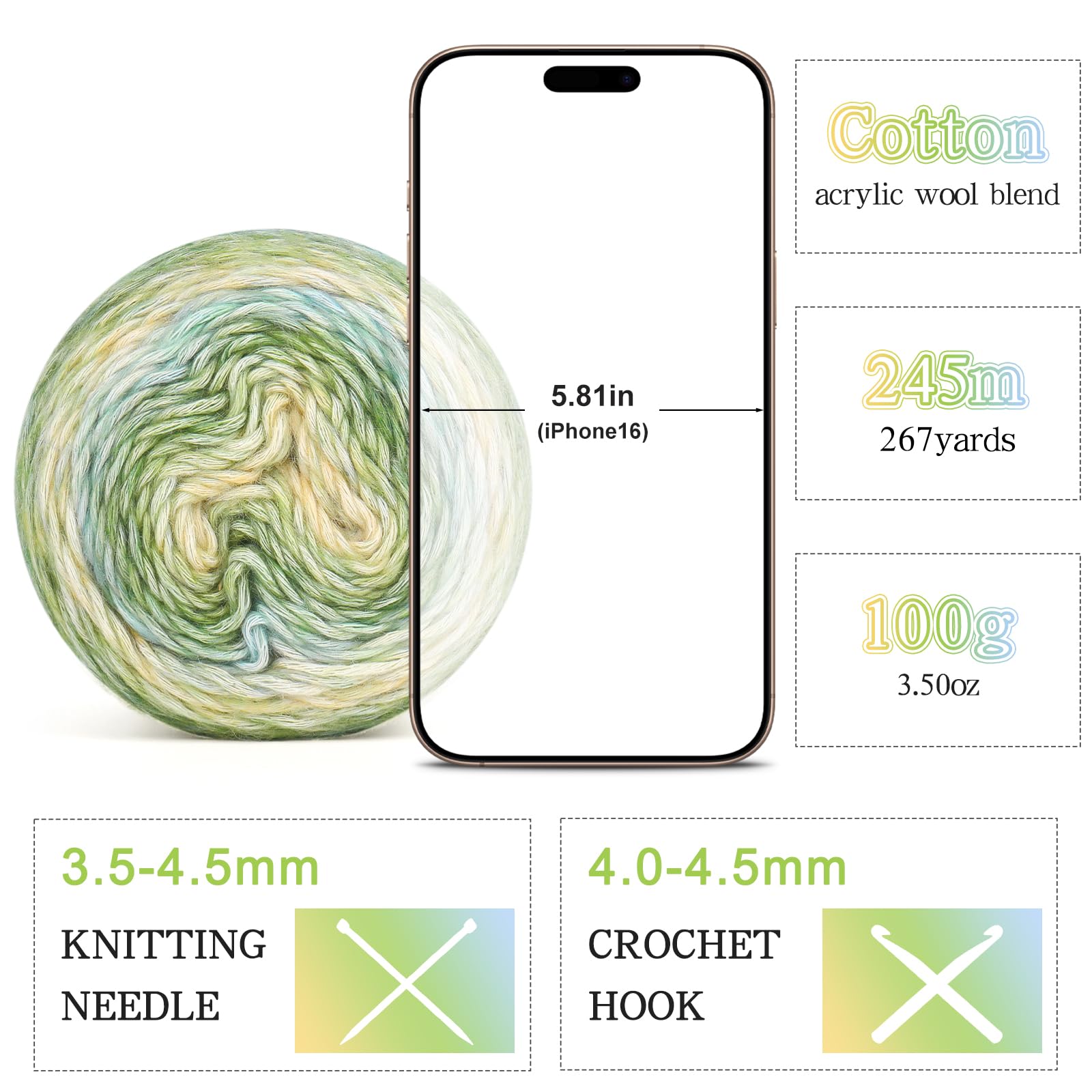 Katech Fairyland Yarn for Crocheting Knitting-Gradient Yarn Cake-4 Pack of 100g/3.52 oz-Soft DK Light Weight #3-60% Cotton 30% Acrylic 10% Wool-Perfect for Scarves, Shawls, Blankets and Garments(A)