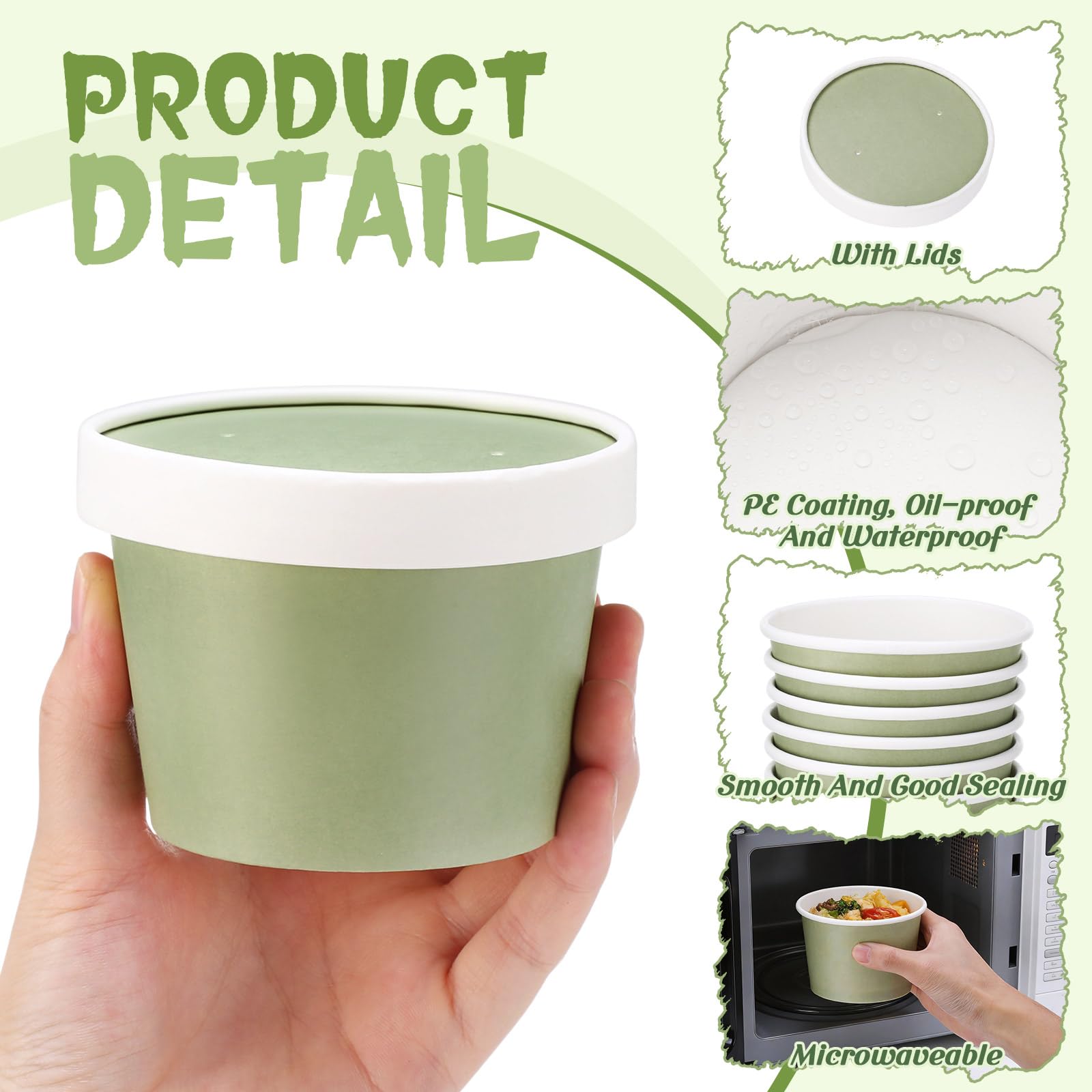 Fulmoon 100 Pack Paper Soup Containers with Lids Disposable Paper Food Containers with Vented Lid Kraft Ice Cream Cake Dessert Cups Soup Bowl for Party Hot Food Fruit Microwave(4 oz,Brown)