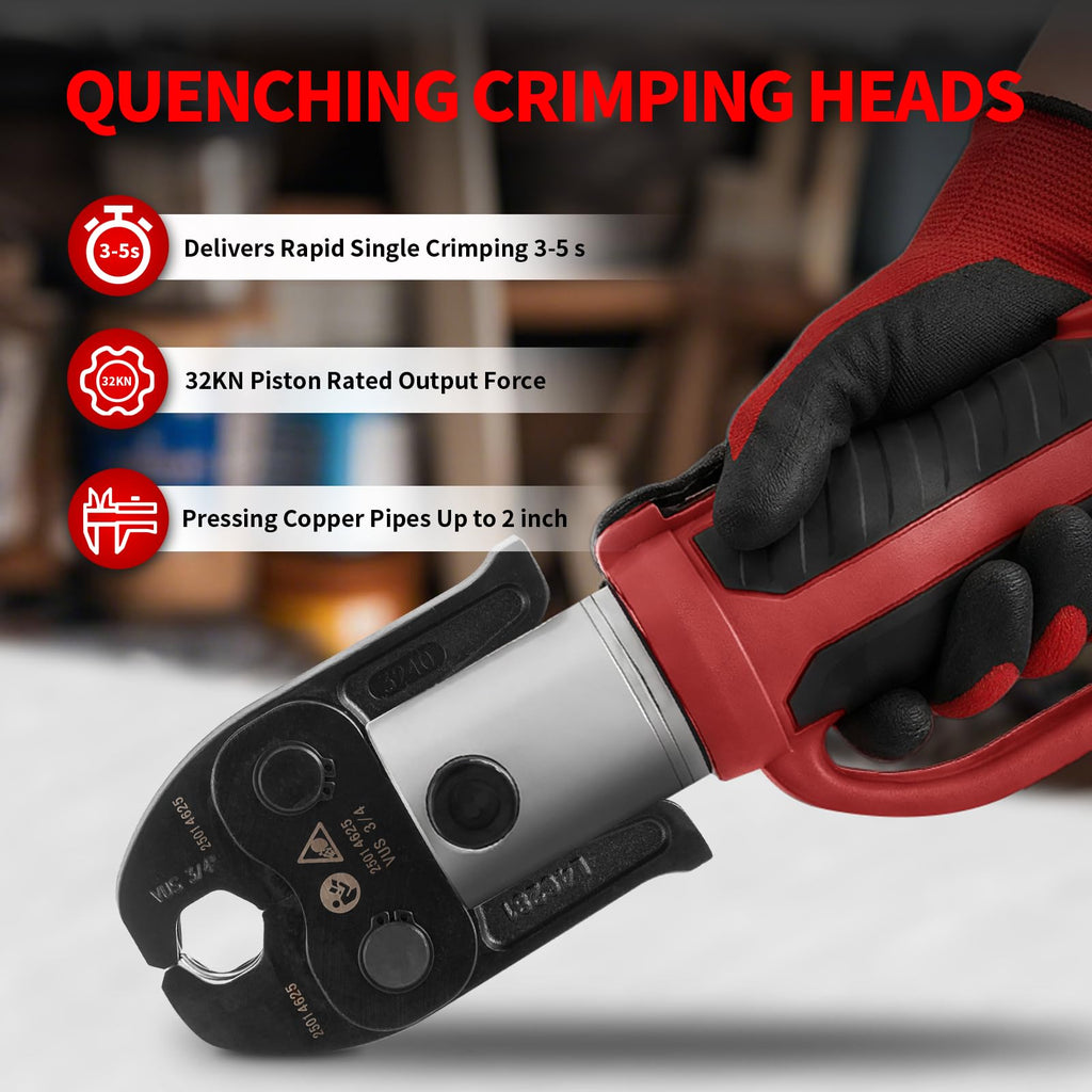 Cordless Pro Press Tool, with 3 Pro Press Jaws Tube Crimping Tool Kit for 1/2, 3/4, 1 inches Copper Pipes and Stainless Steel Pipes, 2pcs 4.0 Ah Battery and Charger, Carrying Case Included