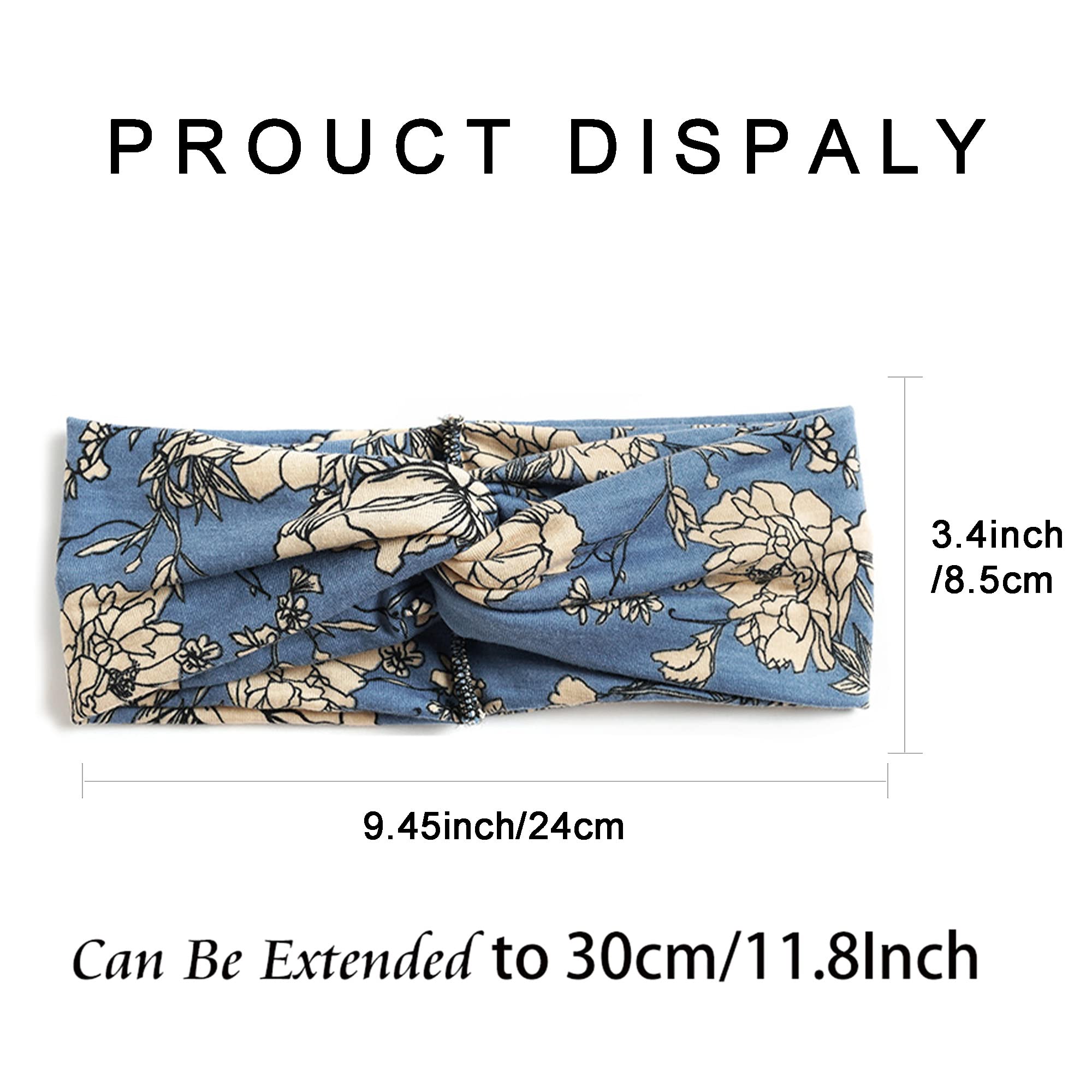 Boho Headbands For Women Fashion Stretch Wide Hair Bands Knoted Turban Head Bands Yoga Running Sweatband Elastic Headband Stylish Wrap Headbands Hair Accessories for Teen Girls 4 Pack
