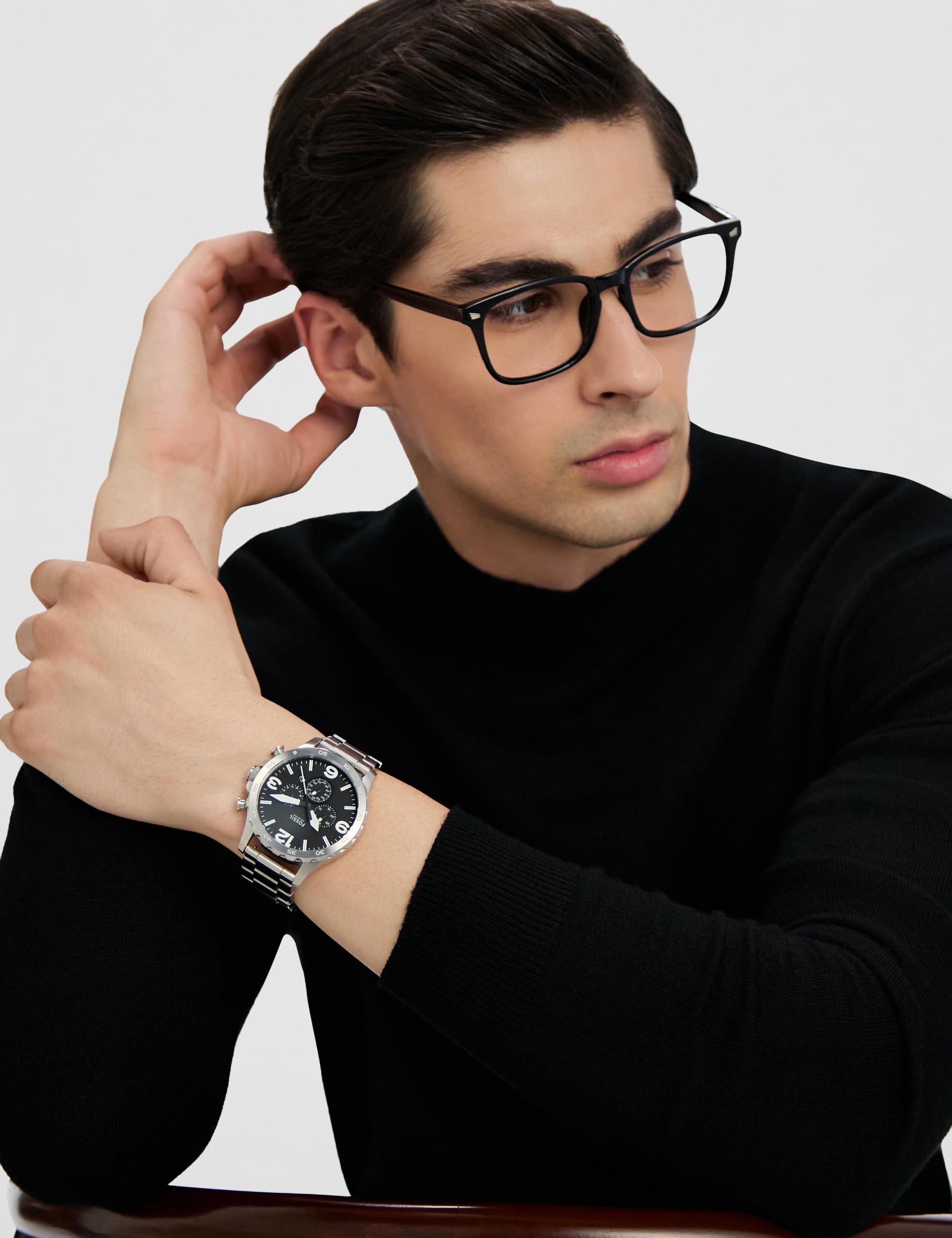 Fossil Men's Nate Quartz Watch, Oversized Stainless Steel Chronograph Watch for Men