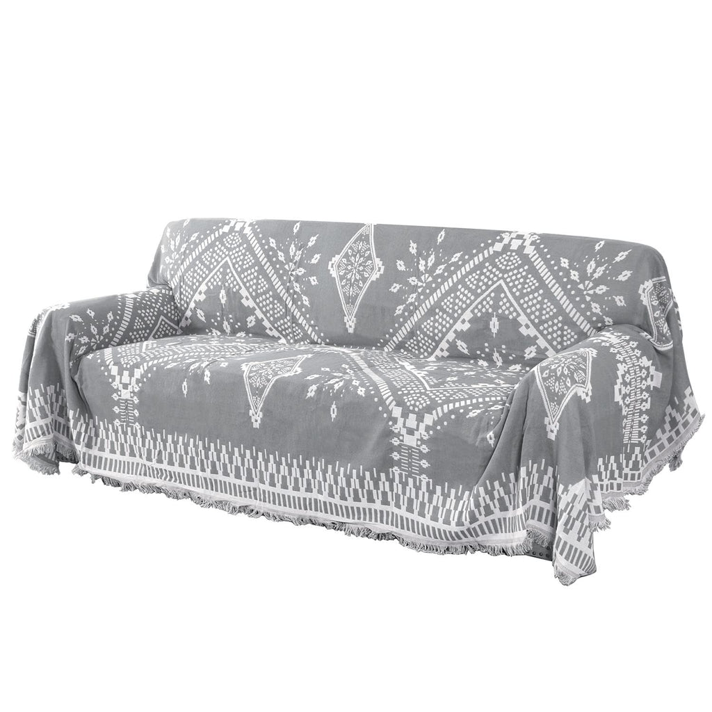 H.VERSAILTEX Cotton Sofa Covers Couch Cover Sofa Slipcover for Most Shape Sofas, Feature Thick Woven Jacquard Seamless with Tassels, Multi-Use Decorative for Couch (Medium: 71" x 91", Green)