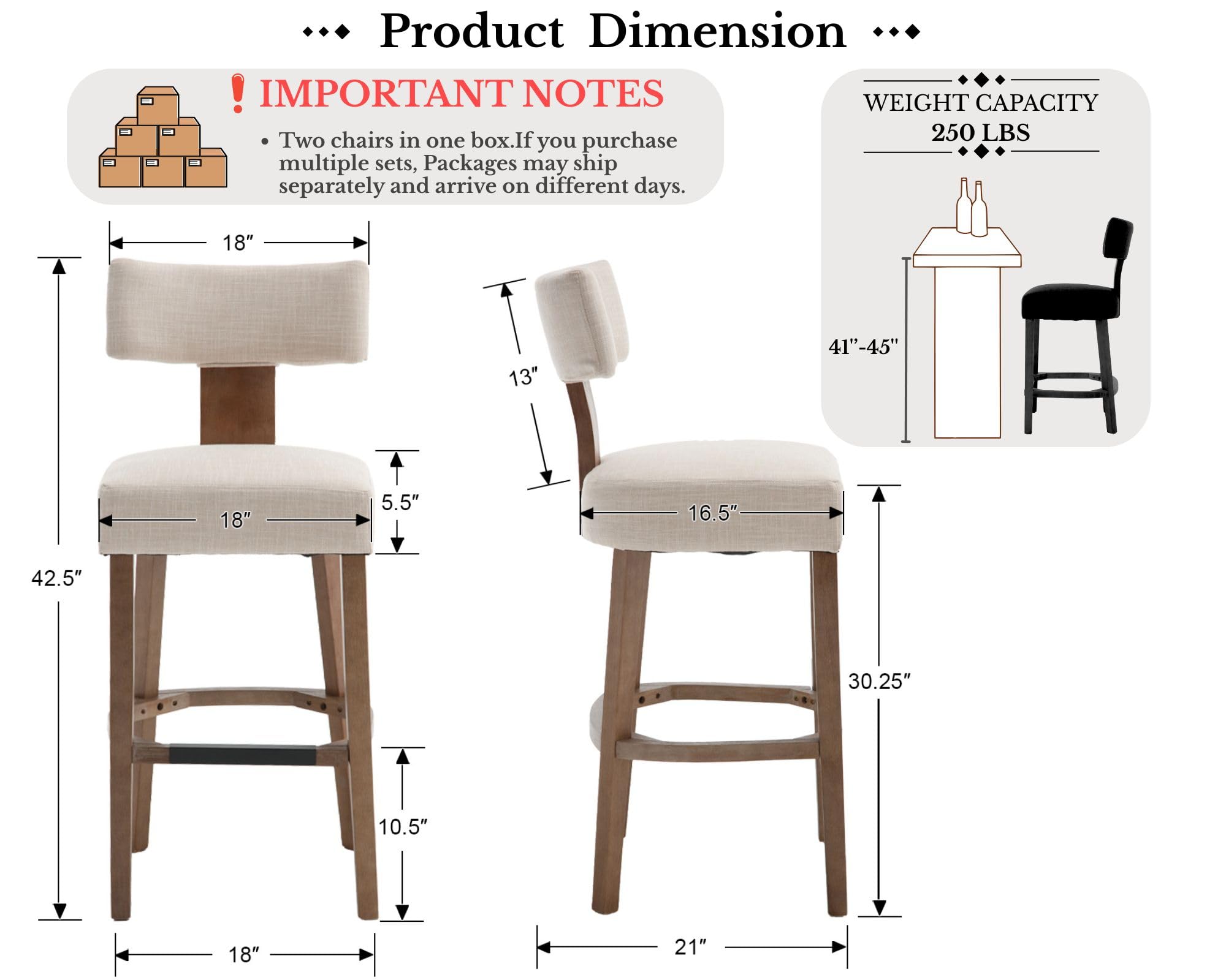 Farmhouse 30'' Extra Tall Bar Stools Set of 2 Modern Counter Height Barstools with Backs Rustic Wood Bar Stools Linen Upholstered Counter Chairs Kitchen Island Stool Chairs with Wood Frame, Beige