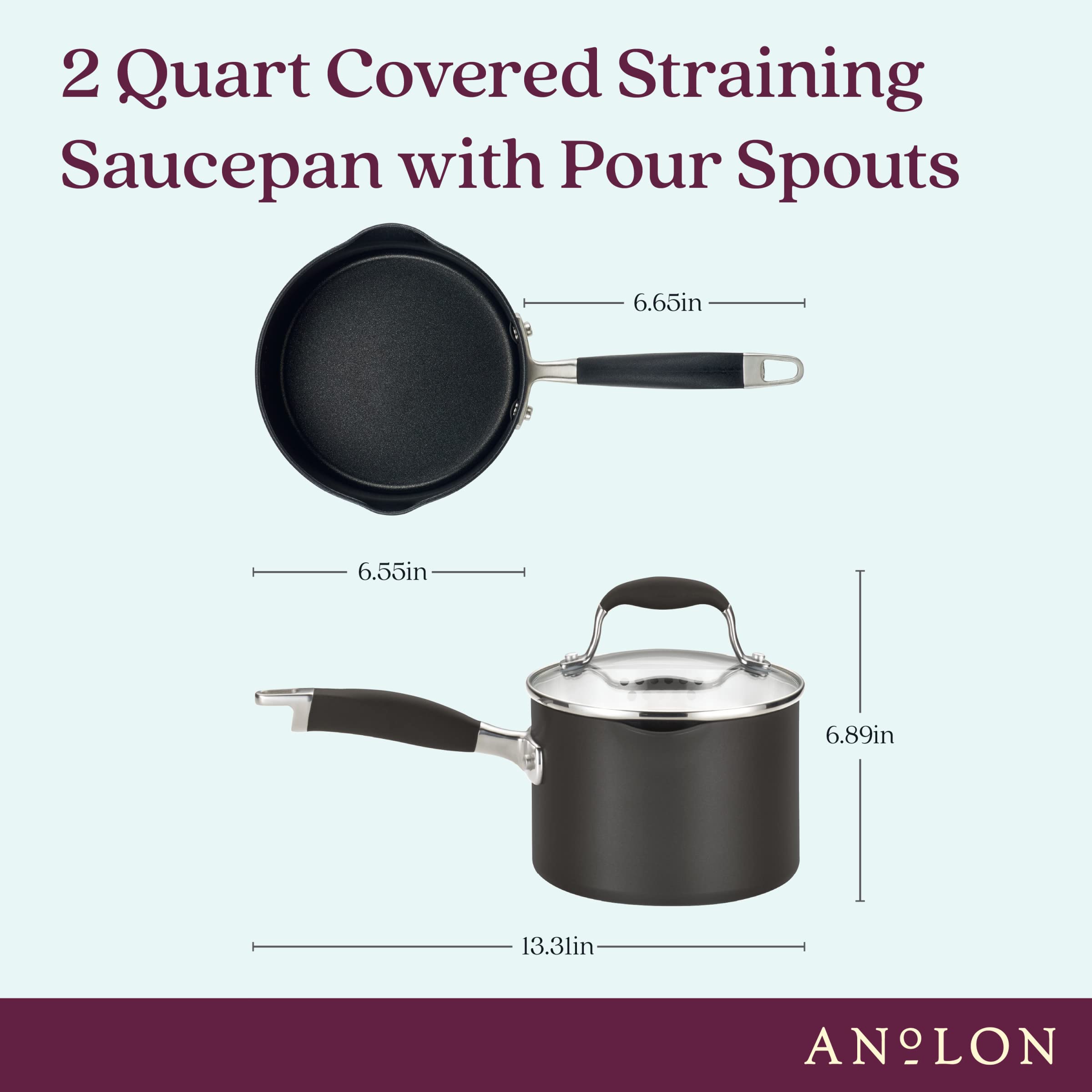 Anolon Advanced Home Hard Anodized Nonstick Sauce Pan/Saucepan with Straining and Lid, 2 Quart (2 Qt Straining Saucepan, Indigo)