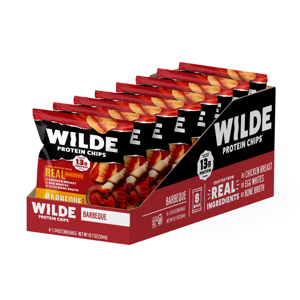 WILDE Protein Chips Barbeque, Thin and Crispy High Protein Snacks, Keto Friendly, Low Carb Chips, Real Ingredients, 1.34oz (Pack of 8)