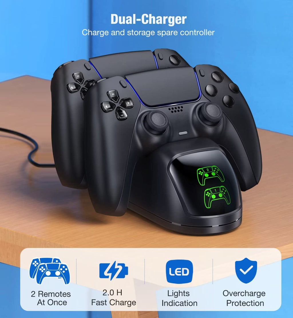 Controller Charging Station for PlayStation 5 Dualsense Controller with Dual Stand Charger Dock, Upgrade Charger for PS5 Accessories Fast Charging Cable, Charging Station Black for PS5
