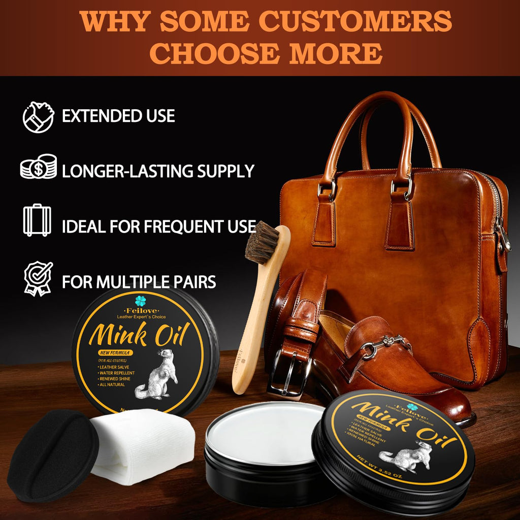 Feilove 4-in-1 Mink Oil Leather Conditioner and Cleaner 3.52 oz - Premium Waterproof Formula for Boots and Shoes