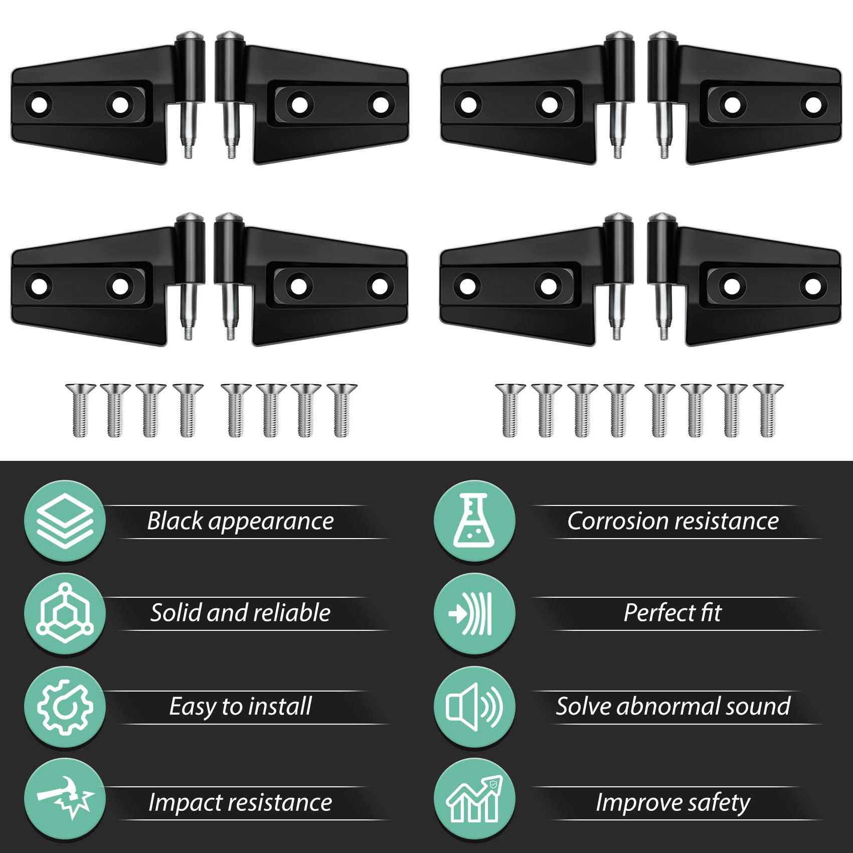 Jeep Wrangler JK 2 Door Hinge Assembly Kits Compatible with 2007-2018 Jeep Wrangler JK JKU Rubicon Unlimited Sahara Inside and Outside (2 Door), Jeep Wrangler JK JKU 2 Door Hinge 8PCS with 18 Bolts