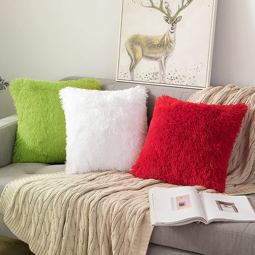 ANRODUO Pack of 2 Baby Pink Throw Pillow Covers Luxury Fluffy Pillows Faux Fur Decorative Pillows Plush Cushion Case Fuzzy Mongolian Merin Style for Bed Couch Sofa Living Room Summer Decor 16x16 Inch