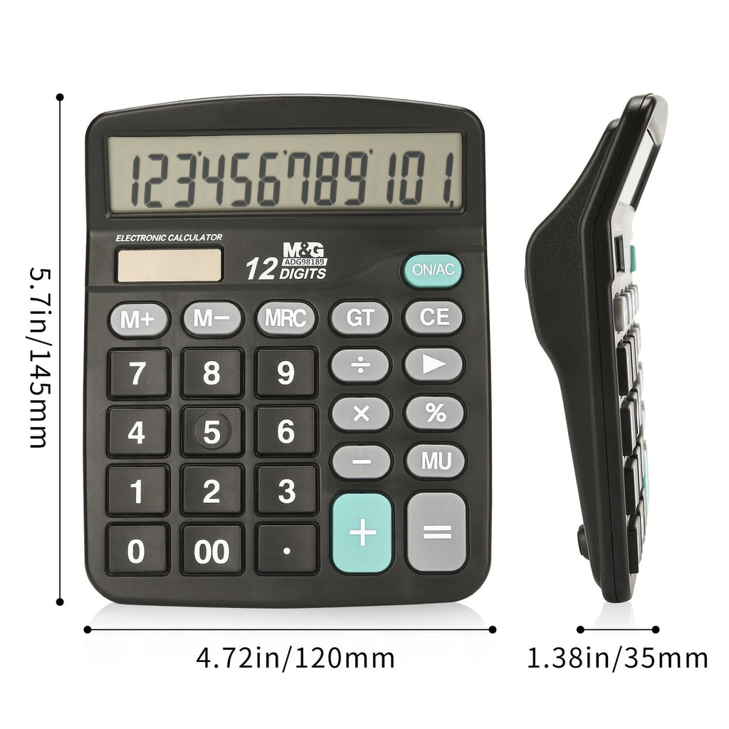 M&G Desk Calculator 12 Digit Extra Large LCD Display, Dual Solar Power and Battery, Accounting Calculator with Big Button, Battery Include, Perfect for Office Business Home Daily Use