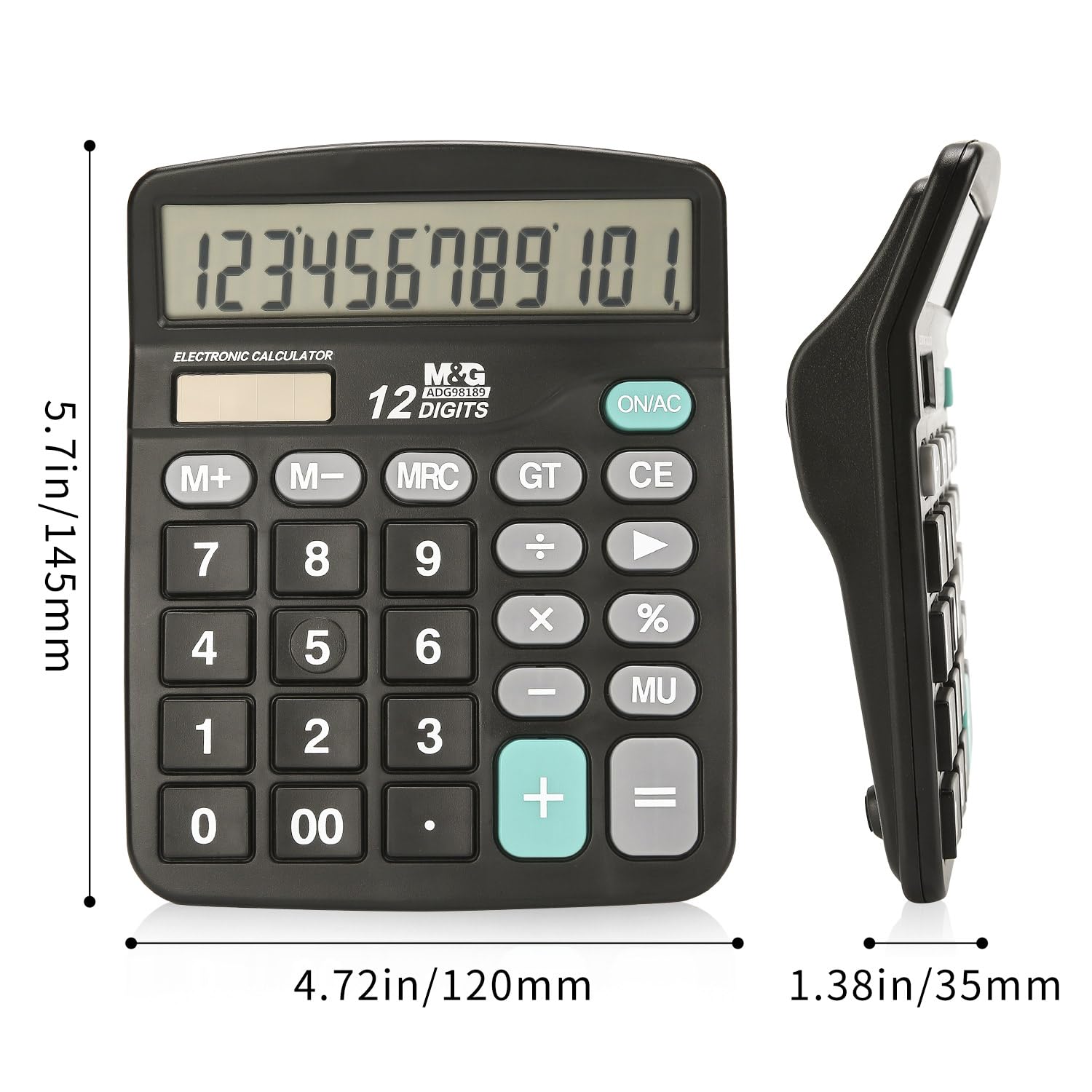 M&G Desk Calculator 12 Digit Extra Large LCD Display, Dual Solar Power and Battery, Accounting Calculator with Big Button, Battery Include, Perfect for Office Business Home Daily Use