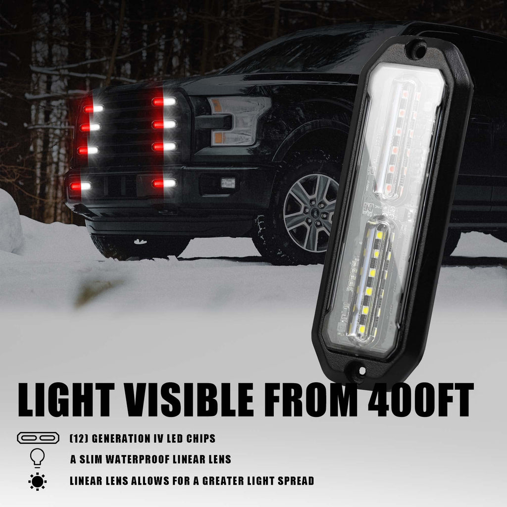 WINECO Amber led strobe lights for trucks 8pcs 12-LED Surface Mount Flashing Strobe Lights kit for Trucks Car Vehicles LED Mini Grille Grill Strobe Light Head Emergency Hazard Warning lights