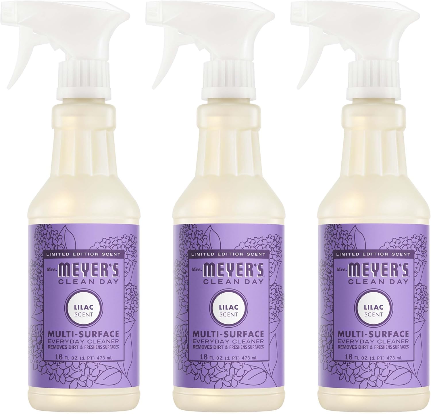MRS. MEYER'S CLEAN DAY Multi-Surface Everyday Cleaner, Lilac Scent, 16 Ounce Bottle (Pack of 3)