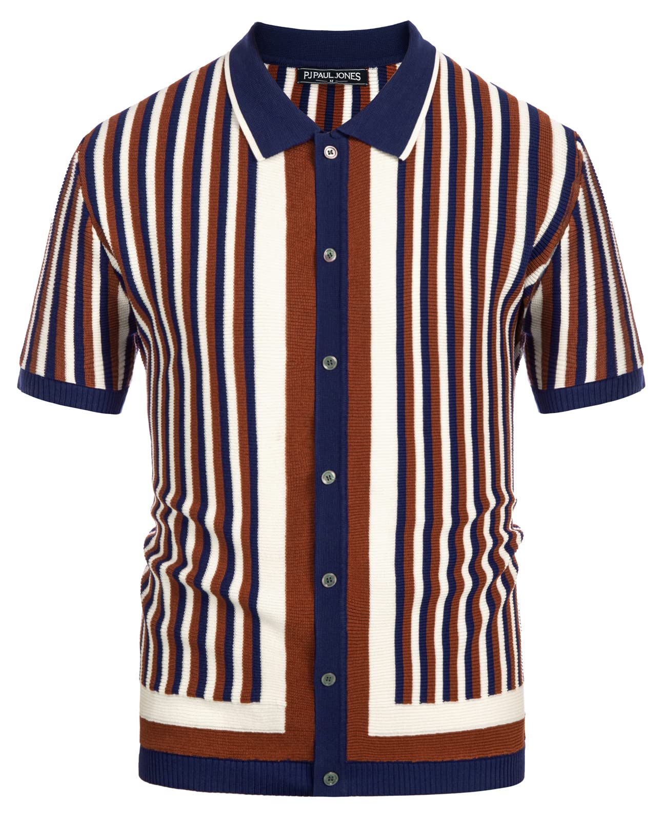 PJ PAUL JONES Men's Polo Shirts Retro Knit Shirt Vintage Striped Shirt