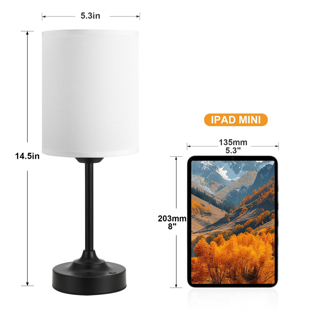 Touch Control Cordlss Table Lamp, USB-C Rechargeable Lamp with Stepless Dimming, 4000mAh Battery Operated Bedside Lamp for Bedroom, Living Room, Night Light & Emergency Lighting, Black, 1 Pack