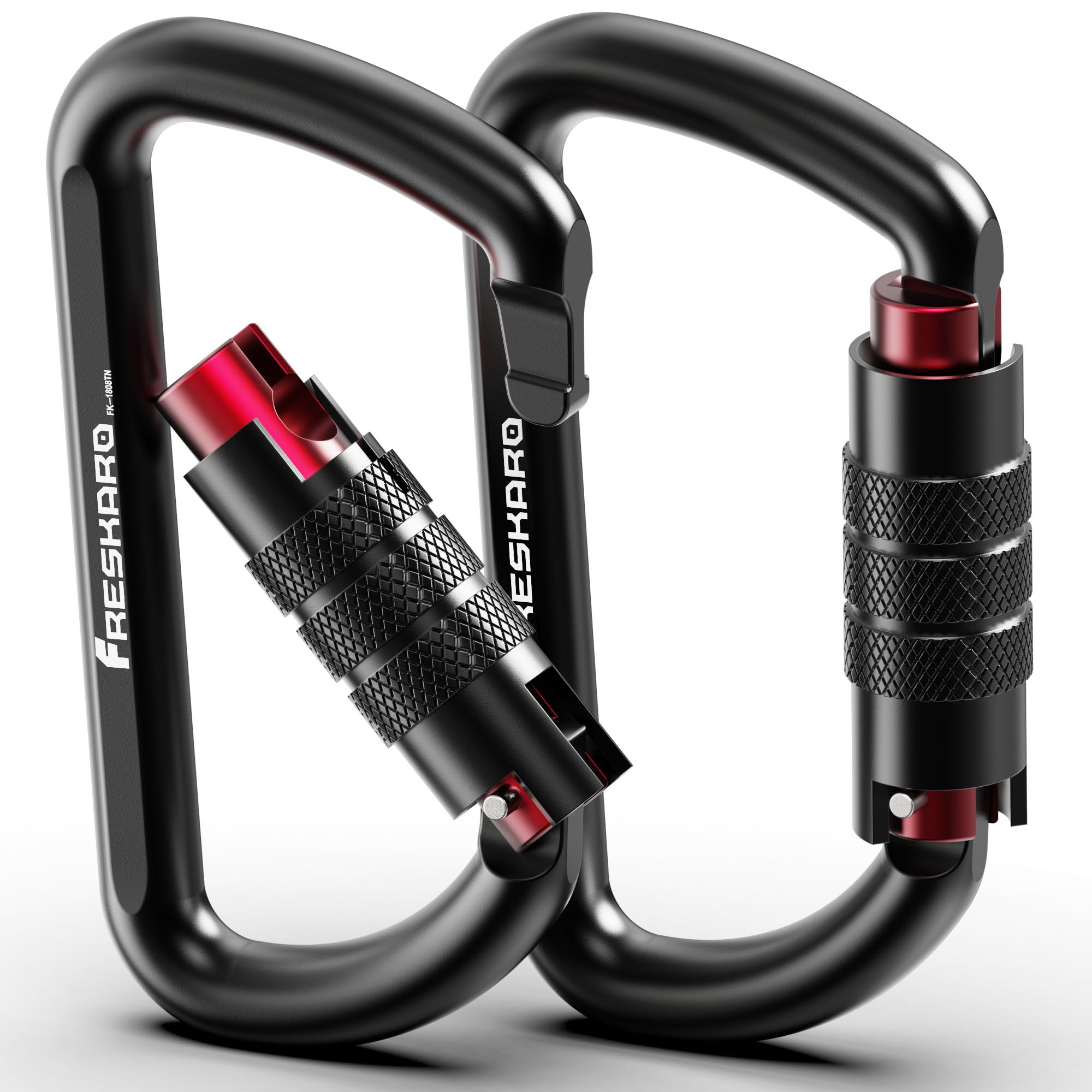 FresKaro 3inch 12kN-2698lbs Auto Locking Carabiner Clips, Solid D Shape, Heavy Duty 7075 Aluminum, Lightweight 1.09oz, Rust Proof, for Hammock, Hiking, Dog Leash, Keychain etc., Multi-Colors