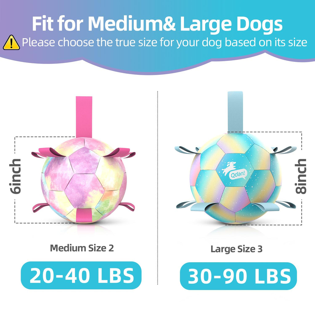 QDAN Dog Toys Soccer Ball with Straps, Durable Dog Balls for Tug of War, Puppy Birthday Gifts, Dogs Water Toy Small Dogs-Rainbow（5 Inch）