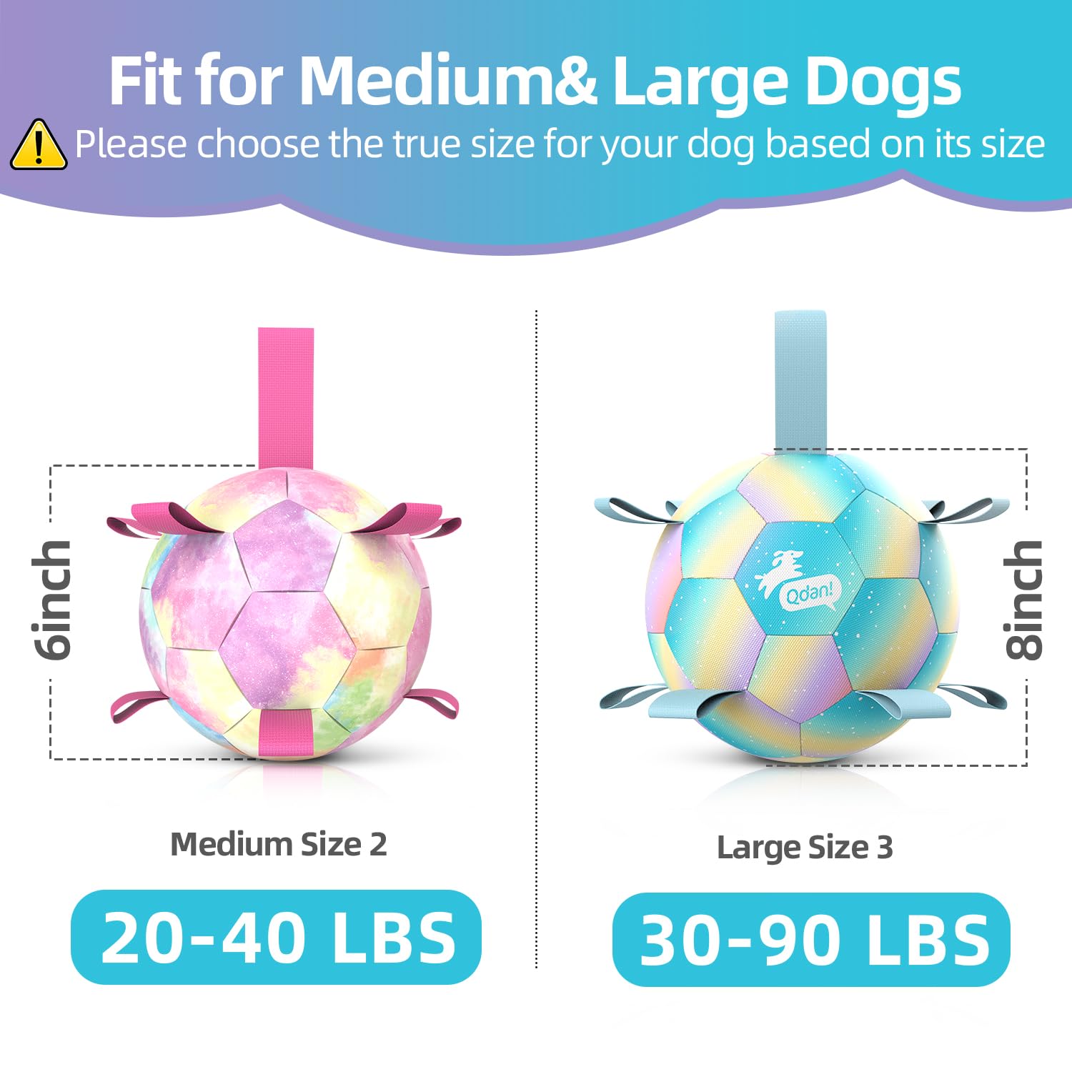QDAN Dog Toys Soccer Ball with Straps, Durable Dog Balls for Tug of War, Puppy Birthday Gifts, Dogs Water Toy Small Dogs-Rainbow（5 Inch）