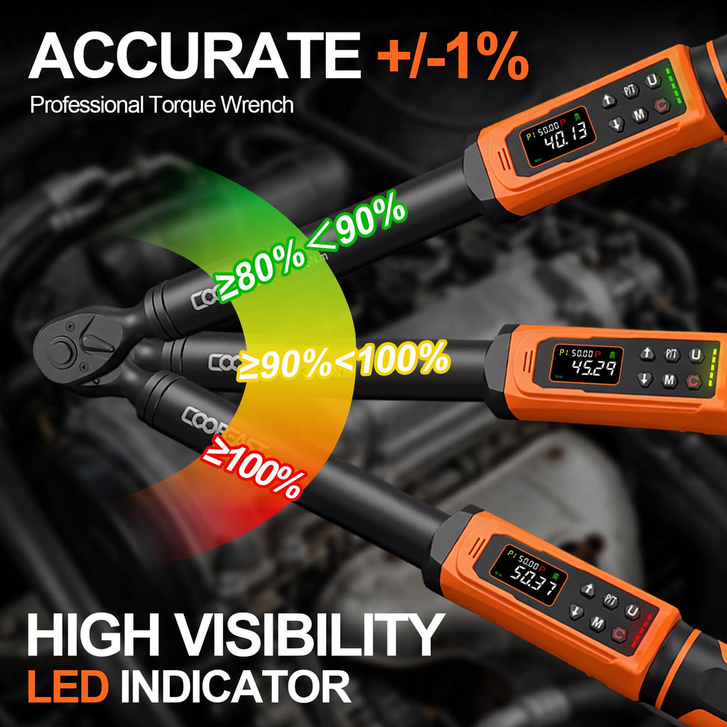 Digital Torque Wrench, 1/2 Drive Electronic Torque Screwdriver with Preset Value(3.76-250.8 Ft.lbs./5.1-340Nm), Buzzer and LED Flash Five Units of Measure Torque Wrench for Motorcycle, Auto Repair