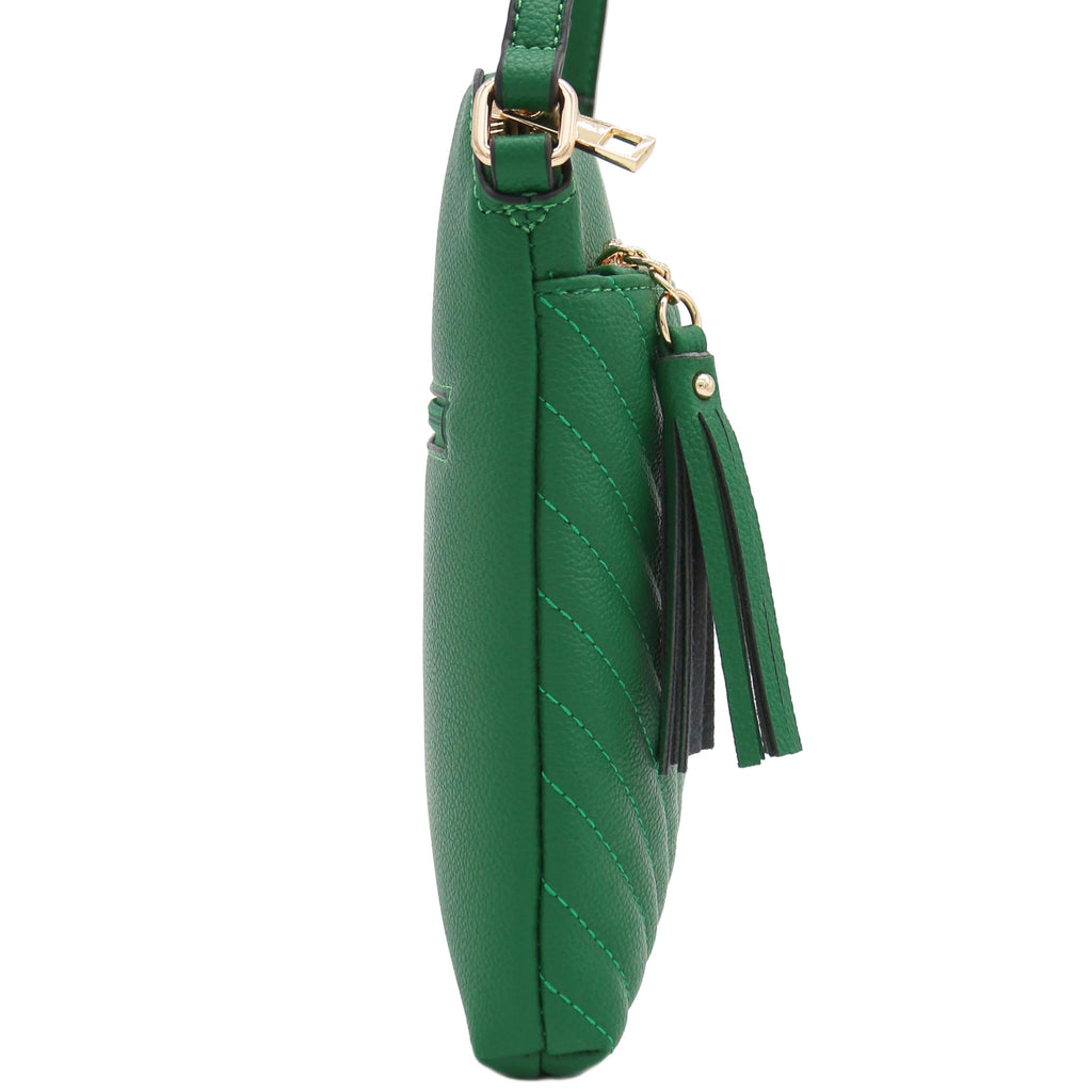 FashionPuzzle Chevron Quilted Medium Crossbody Bag with Tassel Accent