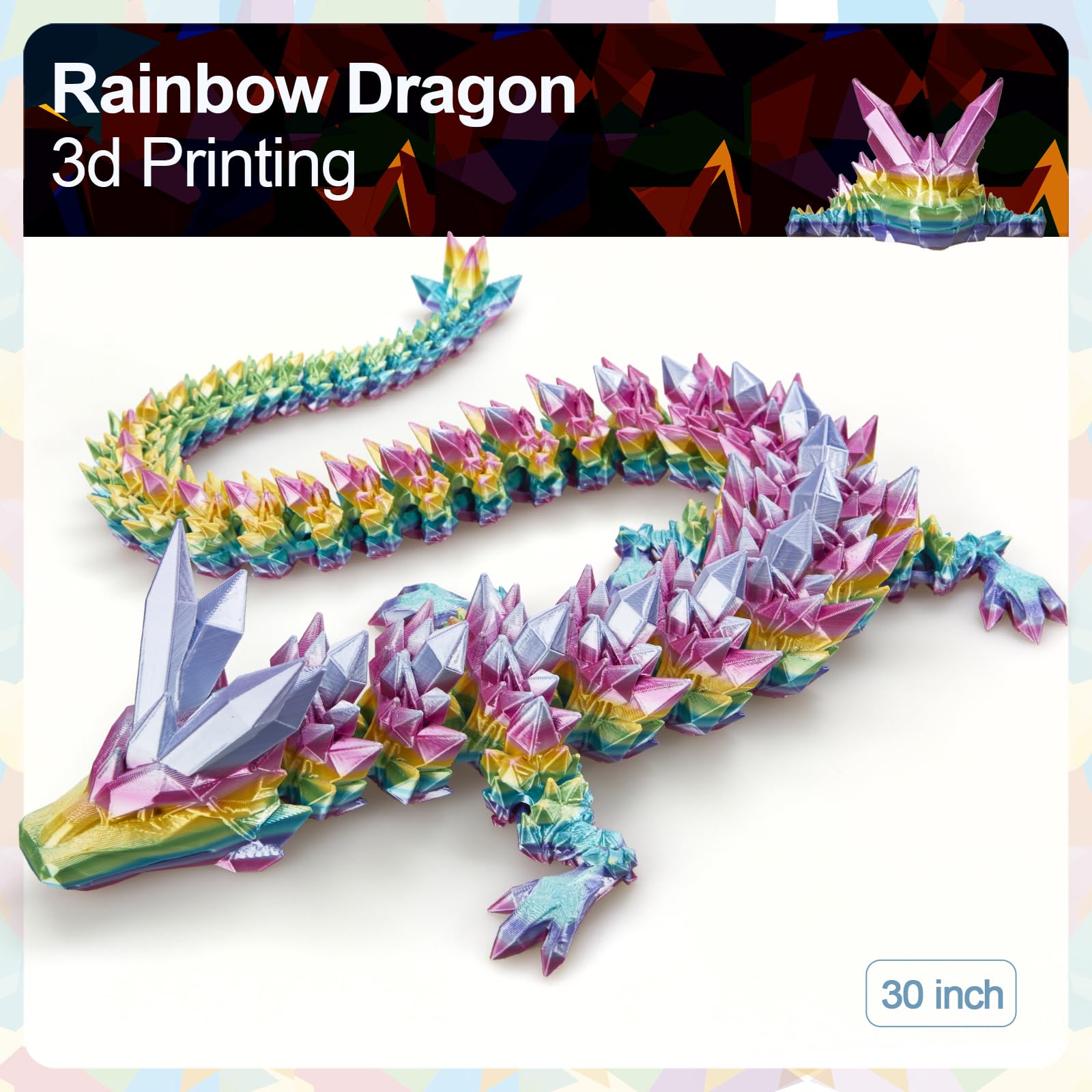 24" Large 3D Printed Dragon - Huge Articulated Crystal Dragon Fidget Toy, Giant Flexible 3D Dragon Figure, Birthday Gift for Boys Girls Kids & Collectors, Home Office Executive Desk Decor