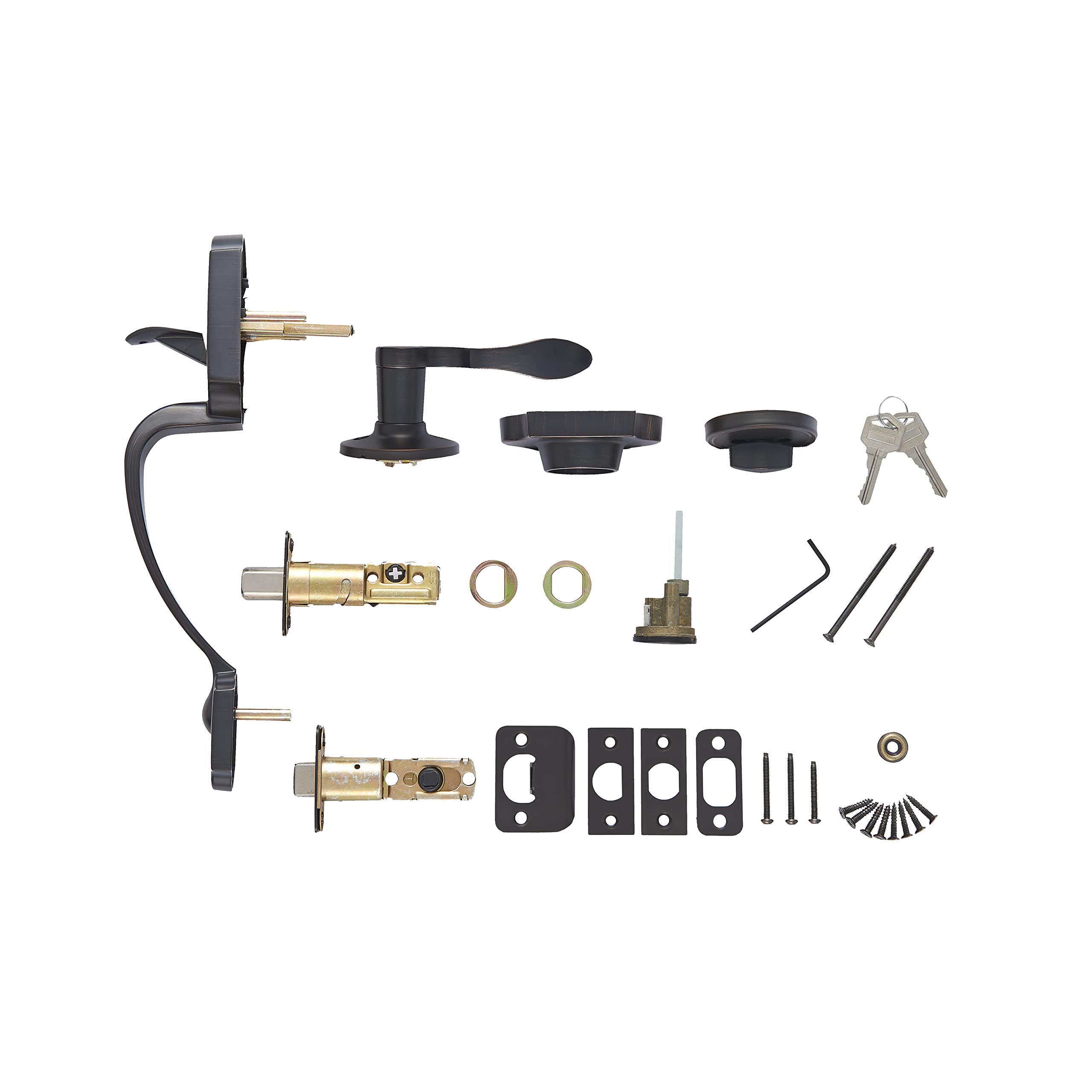 Amazon Basics Front Door Lock Set, Handleset with Shelby Lever, Single Cylinder, Easy to Install, Oil Bronze, Grade-3 Security