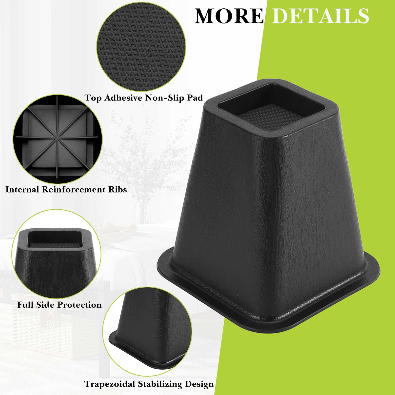 12 Pack Furniture Risers 1 Inch, Adjustable Bed Risers Heavy Duty for Table Desk Couch Chair Sofa Cabinet Bed Frame Dorm, Square Stackable Table Leg Risers Lift Height 1", 2" or 3", Black