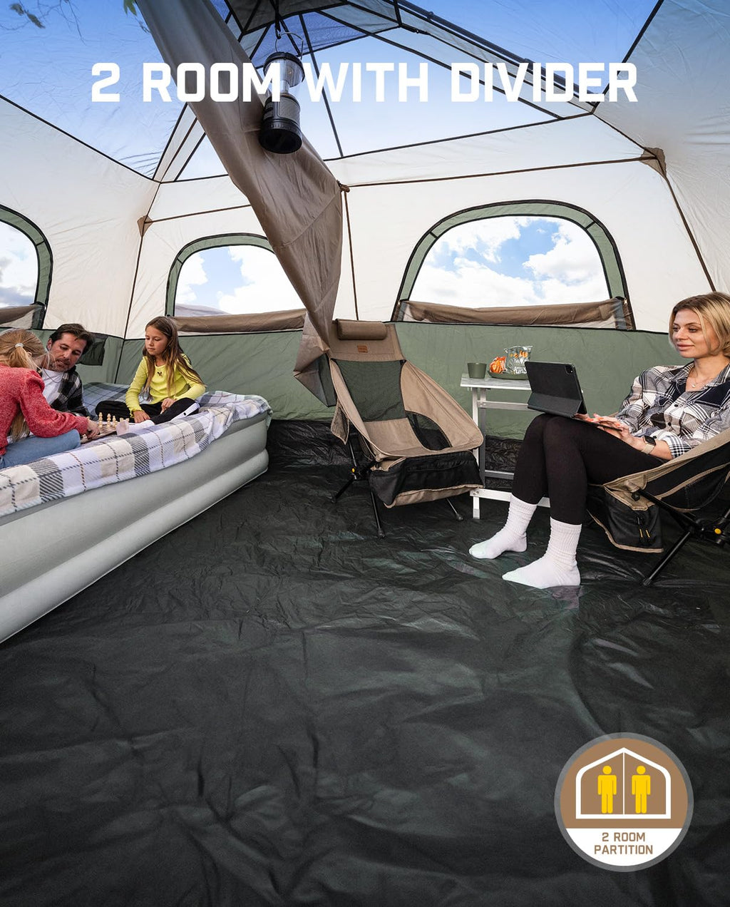FanttikOutdoor Camping Tent 4/6/8/10 Person Instant Cabin Tent Setup in 60 Seconds with Rainfly & Windproof Portable with Carry Bag for Family Camping & Hiking, Upgraded Ventilation, Navy Blue