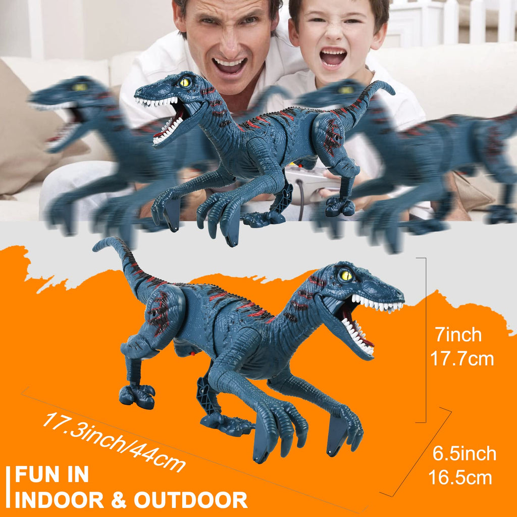 Remote Control Dinosaur Toys for Kid - Walking Dinosaur Toys for Boys 5-7，RC Jurassic Velociraptor Toys 8-12，Robot 3-5 with Light Sounds Birthday Gift Toy for Boys Age 3+ Rechargeable Black