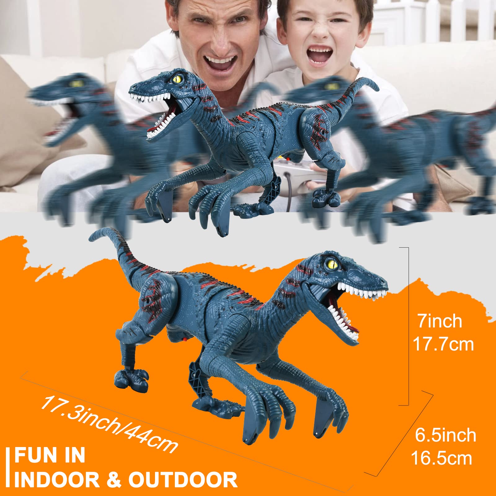 Remote Control Dinosaur Toys for Kid - Walking Dinosaur Toys for Boys 5-7，RC Jurassic Velociraptor Toys 8-12，Robot 3-5 with Light Sounds Birthday Gift Toy for Boys Age 3+ Rechargeable Black