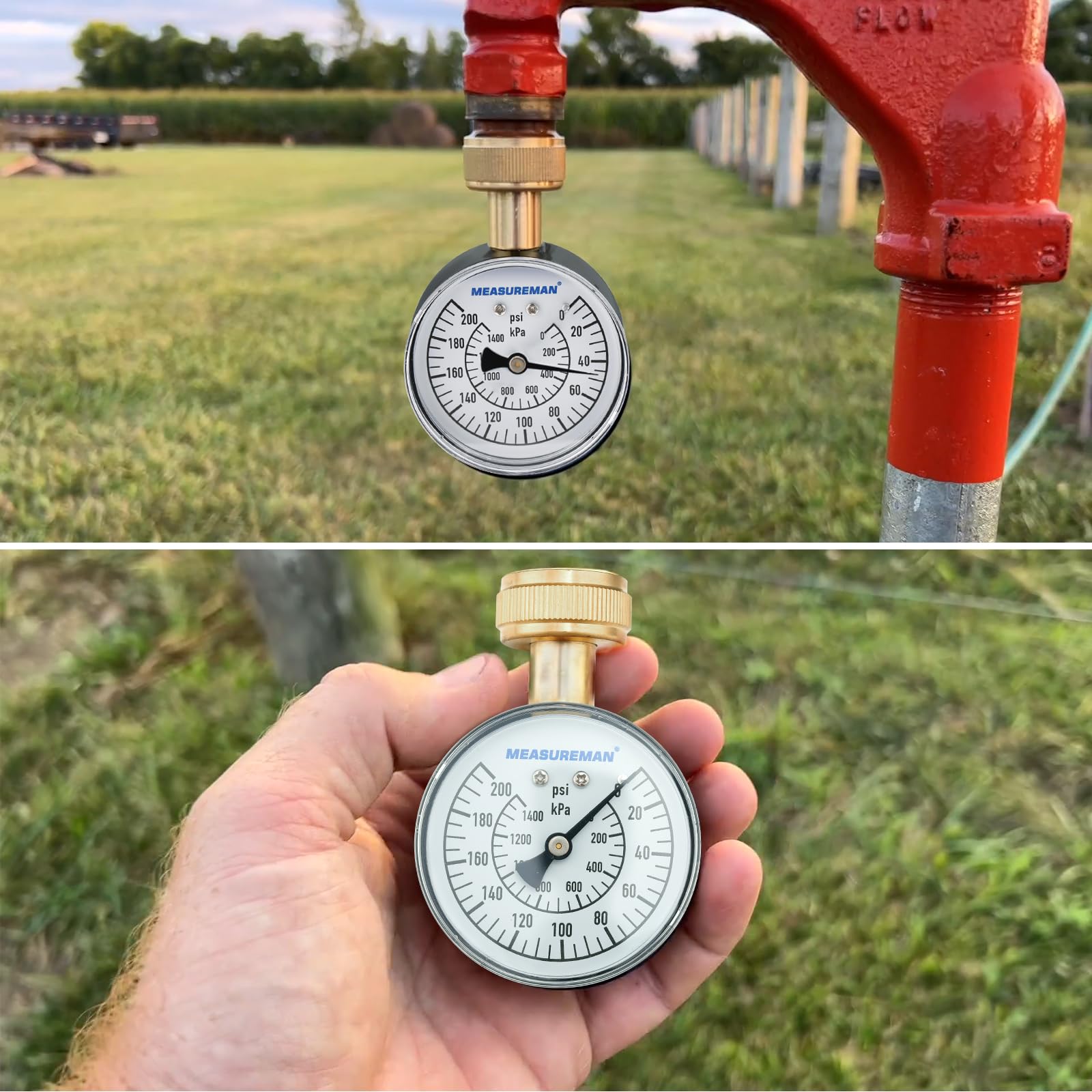 MEASUREMAN 2" Water Pressure Test Gauge, 3/4" Female Hose Thread, 0-200 psi/kpa with Maximum Pressure Memory (Pack of 2)