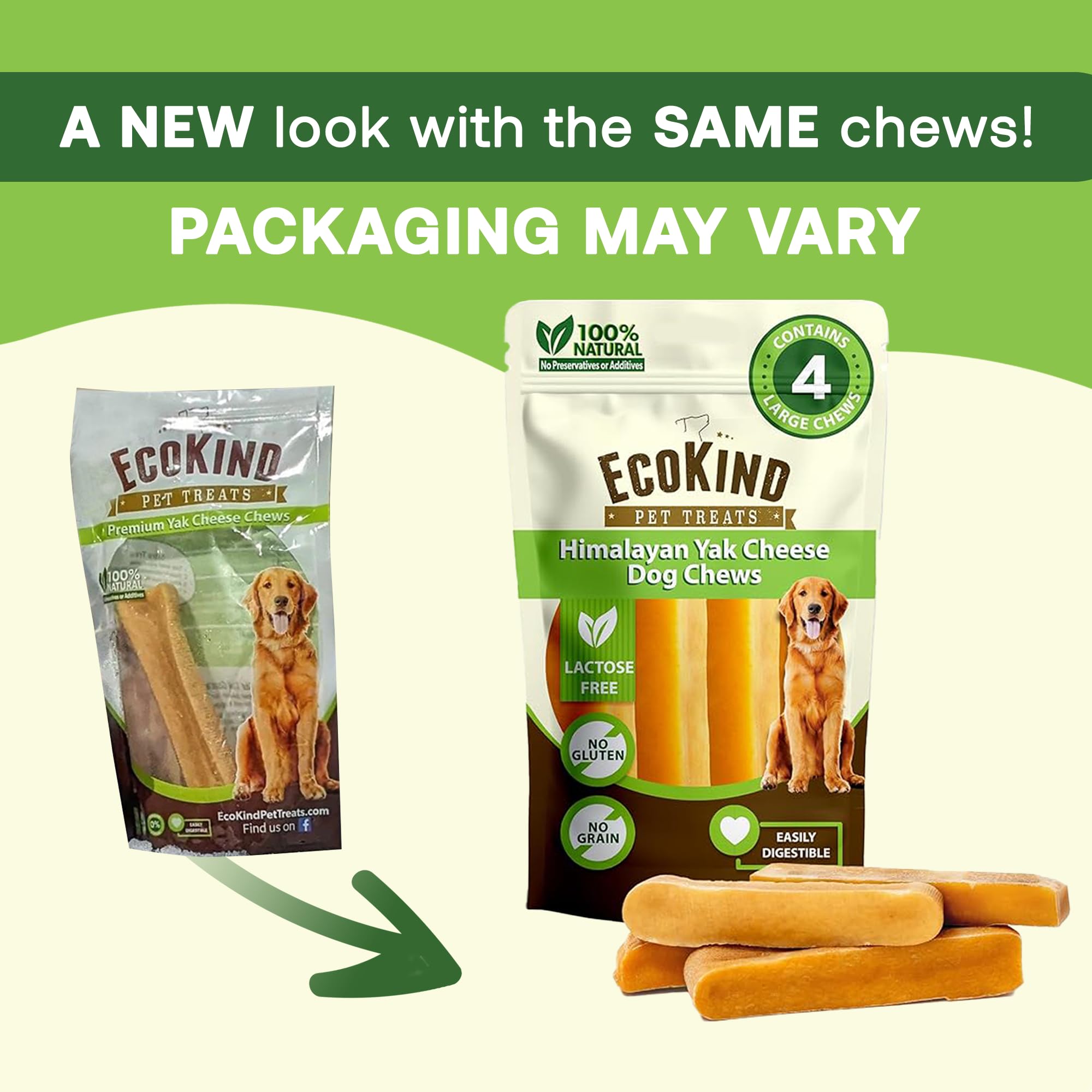 EcoKind Yak Cheese Himalayan Dog Chews, Yak Chews for Small Dogs, Long Lasting Bone for Aggressive Chewers, Only 3 Ingredients, Natural High Protein Treat, No Additives, Lactose Free, Small - 16 Chews