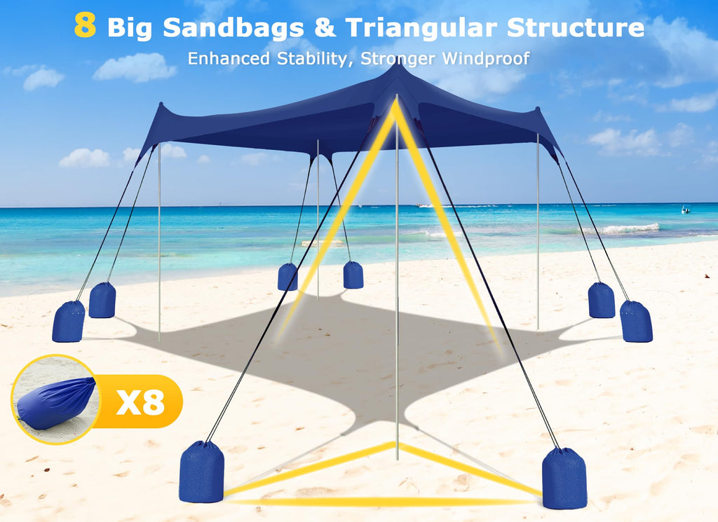Gorich Beach Tent Sun Shelter with 8 Sandbags, UPF50+ Protection & Windproof Pop Up Beach Canopy Tent Sun Shade for Family, Travel & Camping, Easy Setup Canopy Umbrella