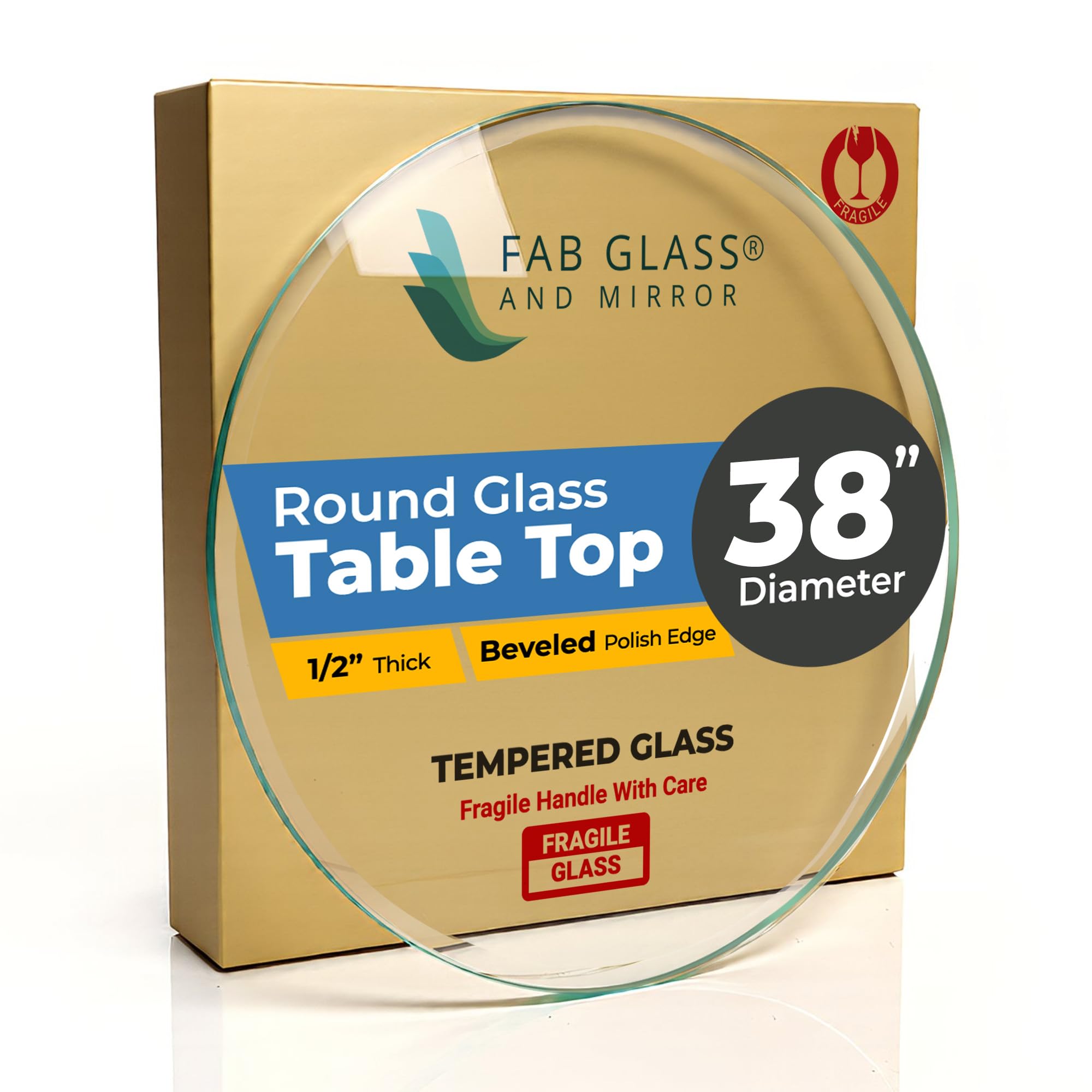 12" Inch Round Glass Table Top 1/2" Thick Tempered Beveled Edge by Fab Glass and Mirror