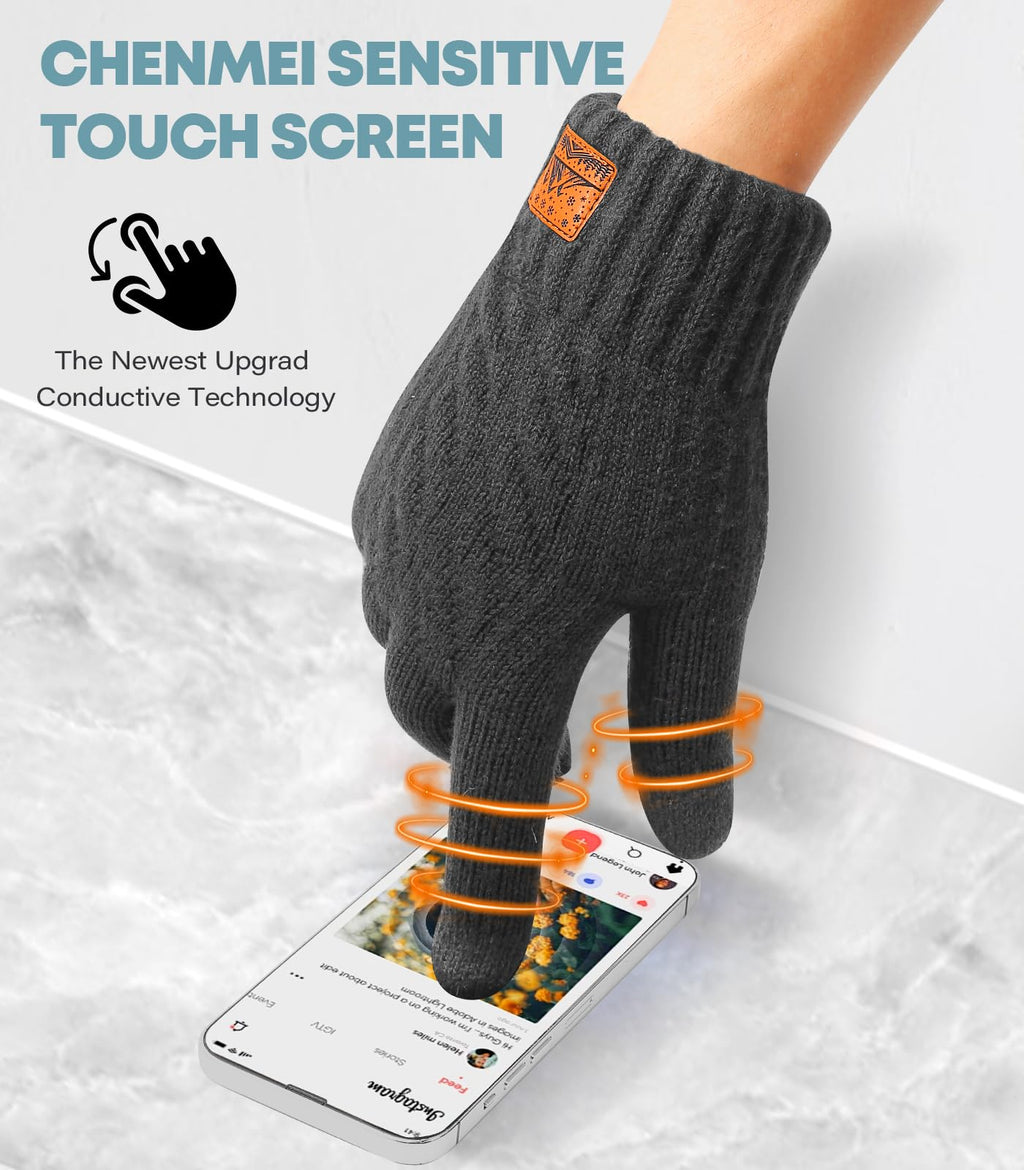 CHENMEI Winter Gloves for Men Women-Warm TouchScreen Cold Weather Gloves,Wool Knit Thermal Adults Gloves for Driving Texting