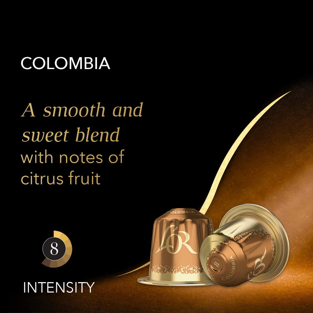 L'OR Espresso Capsules, 100 Count Colombia, Single-Serve Aluminum Coffee Capsules Compatible with the L'OR BARISTA System & *Nespresso Original Machines