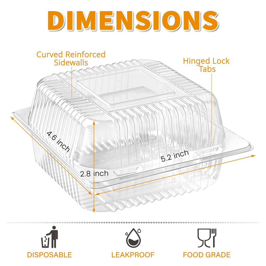 Zezzxu 50 Pack Clear Plastic Take Out Food Containers, Square Cake Slice Containers with Hinged Lids, Disposable To Go Boxes for Cookies, Desserts, Fruits, Salads, Sandwiches