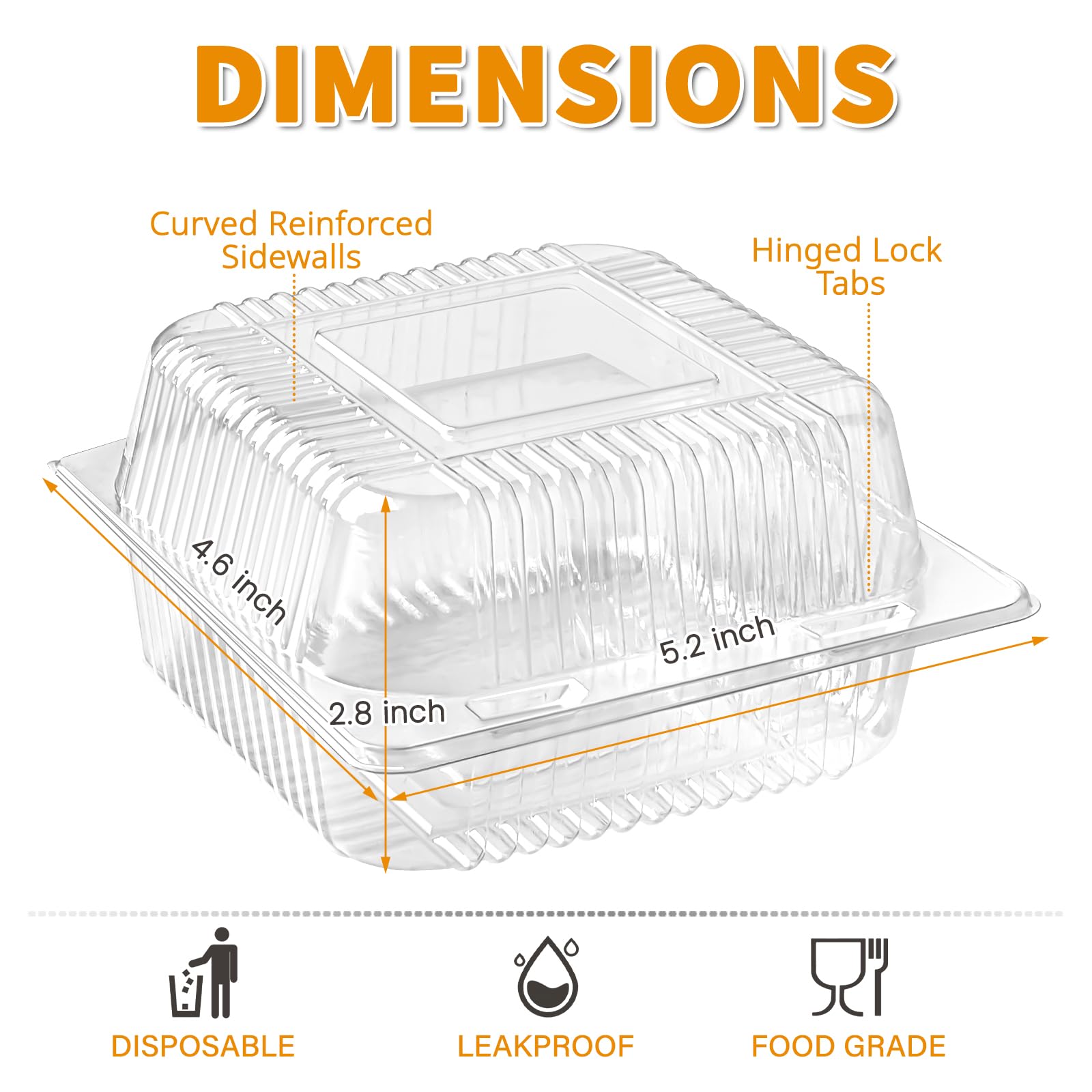 Zezzxu 50 Pack Clear Plastic Take Out Food Containers, Square Cake Slice Containers with Hinged Lids, Disposable To Go Boxes for Cookies, Desserts, Fruits, Salads, Sandwiches