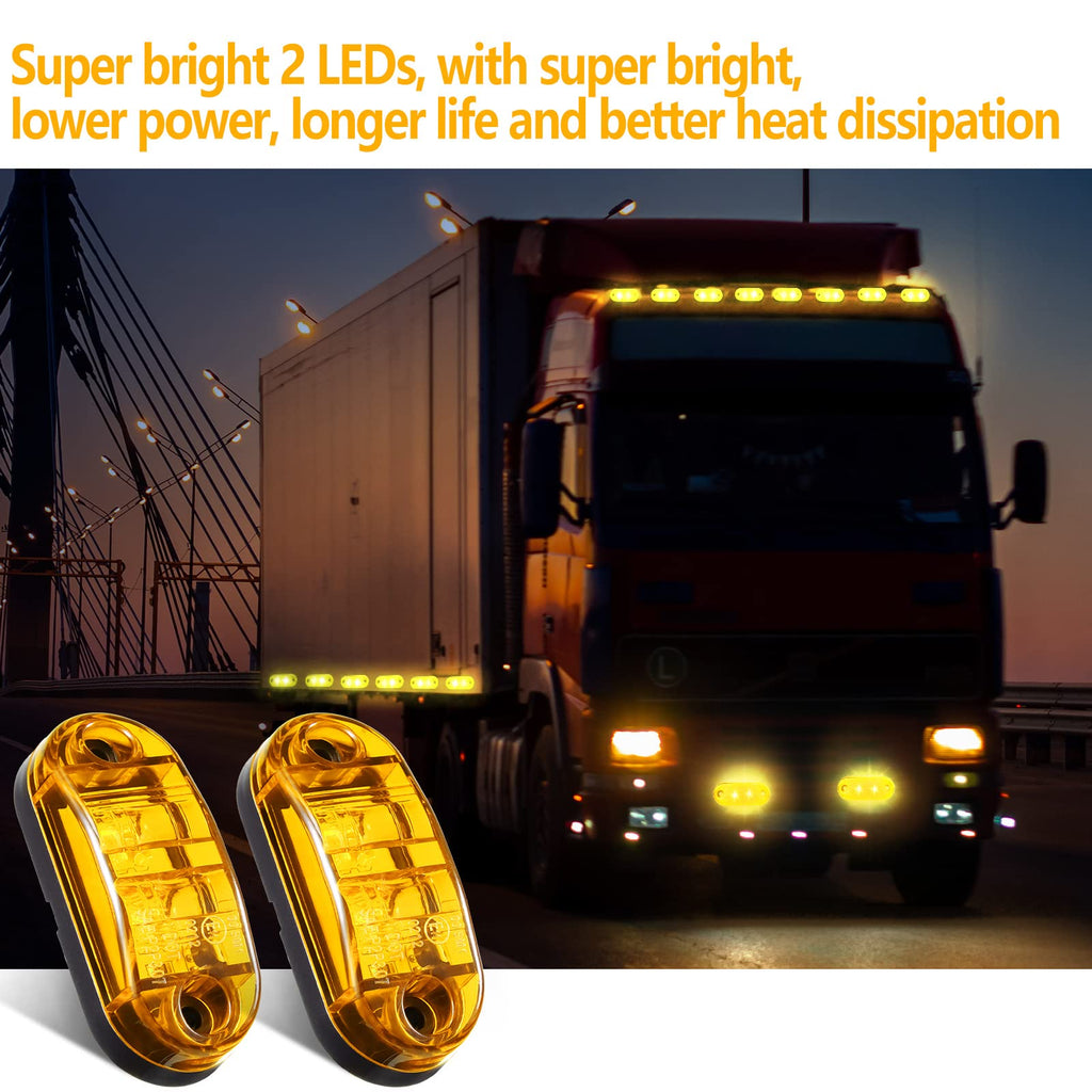 Tallew 10 Pcs 2.5 Inch LED Trailer Lights 2 Diode Waterproof LED Trailer Side Marker Oval Signal Running Lights for Truck Boat Rv(Amber)