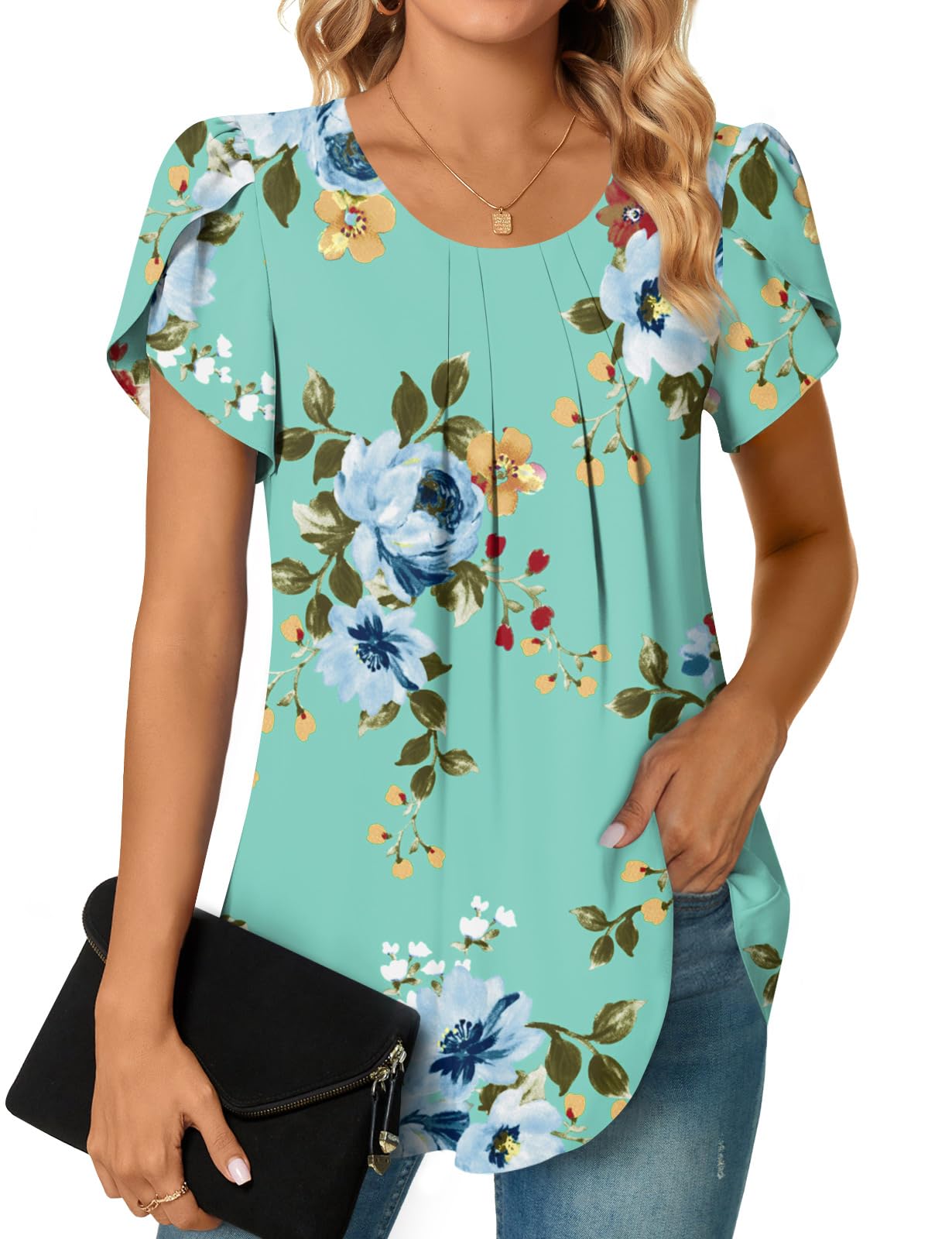Bestbee Womens Plus Size Tops Dressy Casual Summer Chiffon Blouses Short Sleeve Dress Shirts Business Loose Fit Tunics