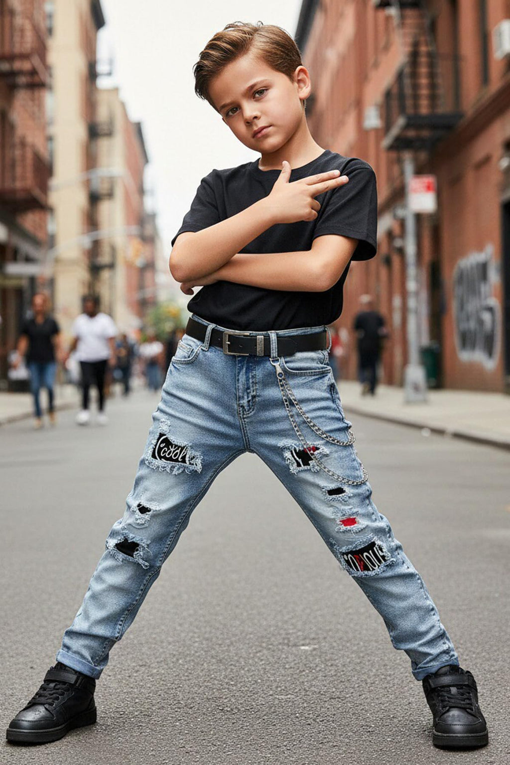 Boy's Skinny Fit Ripped Destroyed Distressed Stretch Slim Jeans Pants