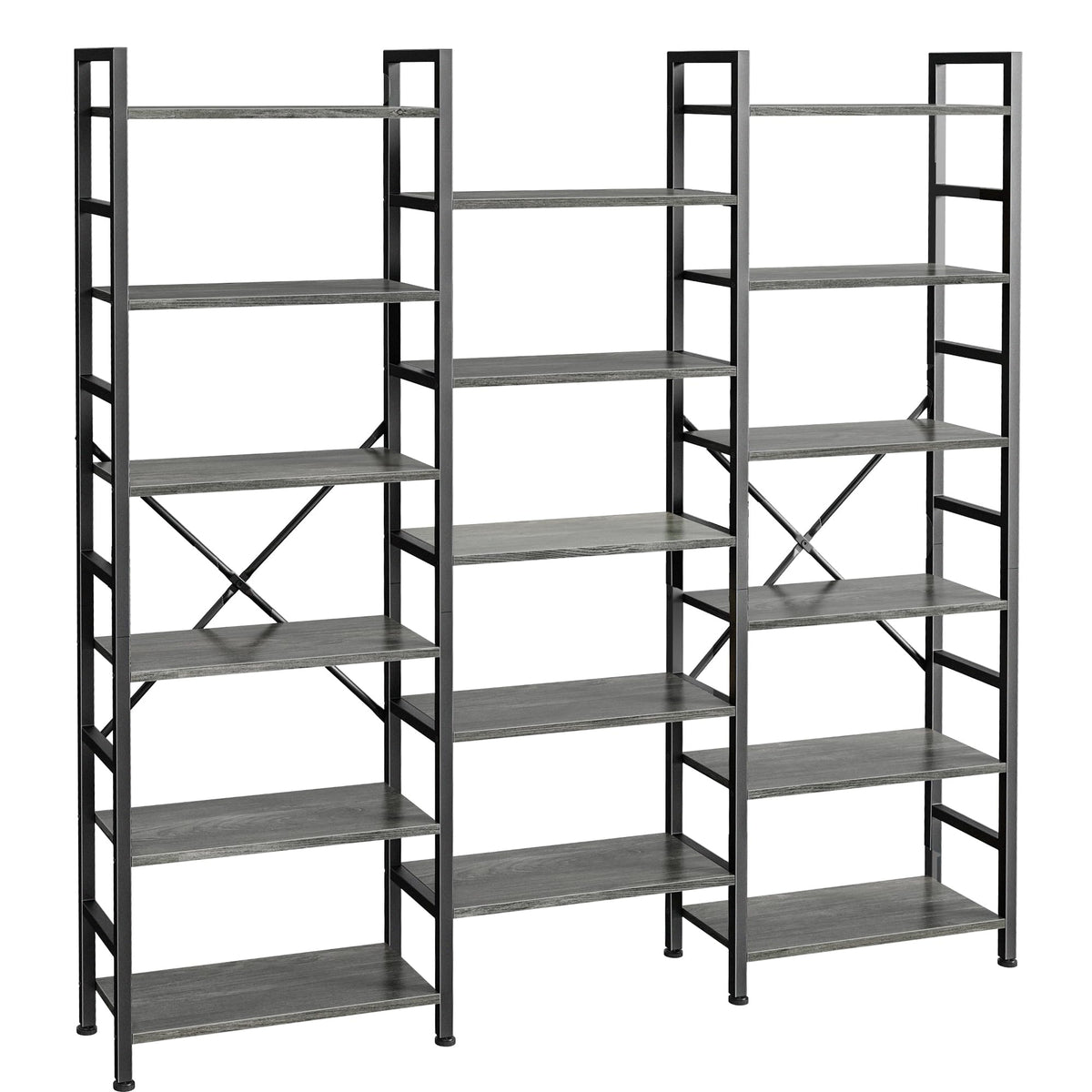 SUPERJARE Triple Bookshelf, Bookcase with 11 Open Display Shelves, Wide Book Shelf Book Case for Home & Office, 4 Tier, Black