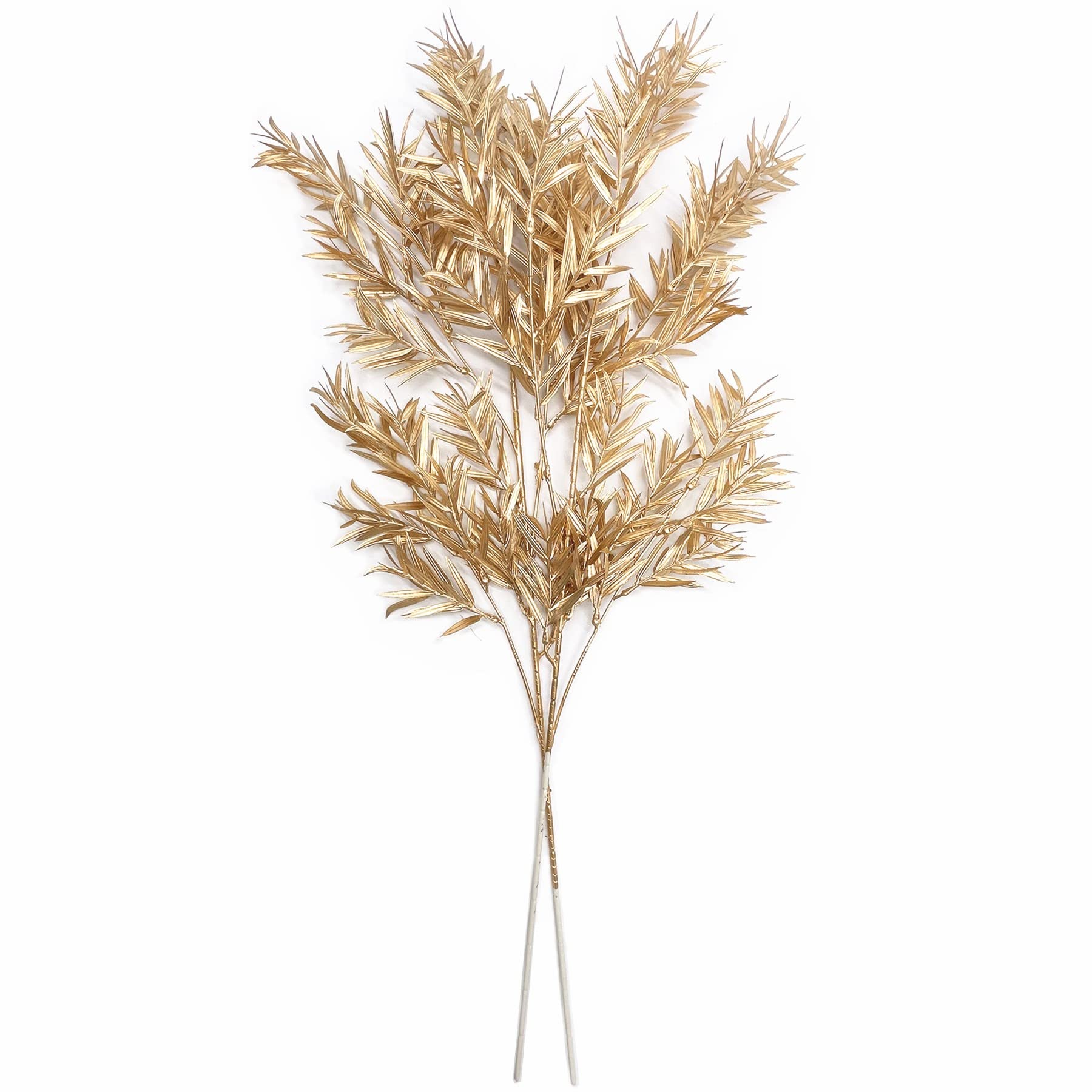 Christmas Decor Artificial Plants, PASYOU Gold Fake Antlers Plastic Grass Shrubs Leaves Indoor Outdoor Home Garden Party Hotel Verandah Wedding Event Faux DIY Decoration - 30 Inch Golden 2 Bunches