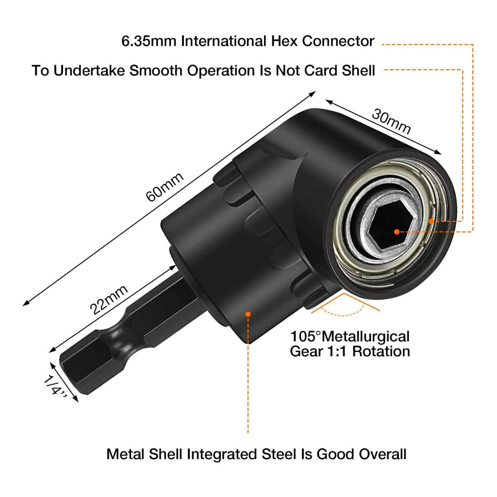CIGOTU Impact Grade Power Hand Tools Driver Sockets Adapter Extension Set, 3Pcs 1/4 3/8 1/2" Hex Shank Drill Nut Driver Bit Set + 105 Degree Right Angle Driver Extension Screwdriver Drill Attachment