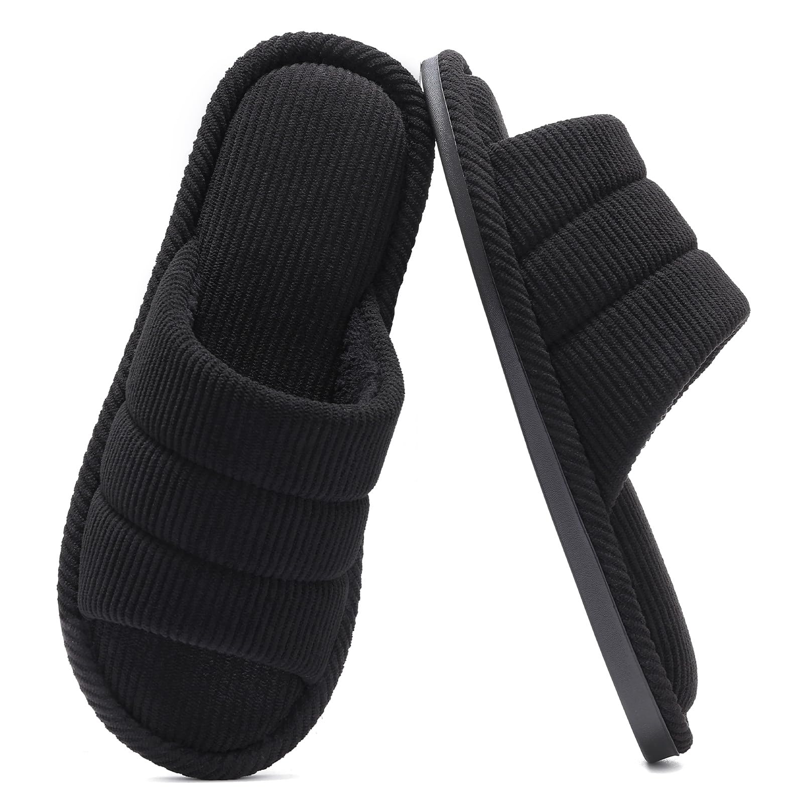 shevalues Terry Cloth Open Toe Slippers for Women Memory Foam Slip On House Slippers