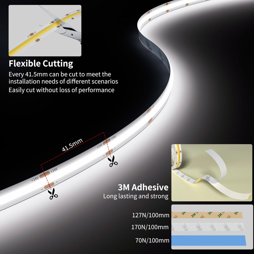 PAUTIX COB LED Strip Neon Rope Light 16.4ft/5m, 2700K Warm White 504 LEDs/m 24V,Silicone LED Neon Light IP68 Waterproof for Outdoor Indoor Lighting Decor(Power Supply NOT Included)
